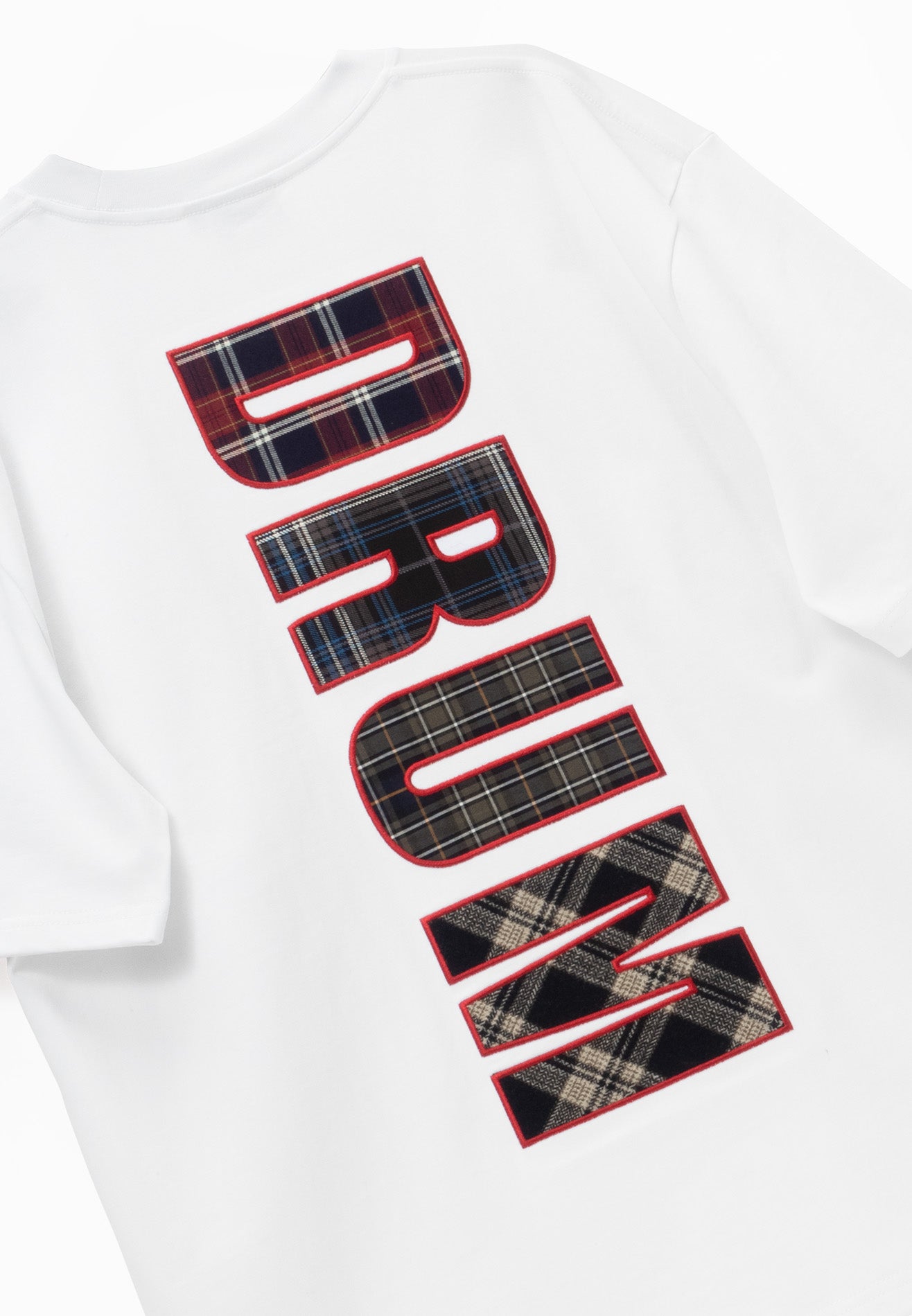 DRUM S. Flannel Applique Oversized Tee- White