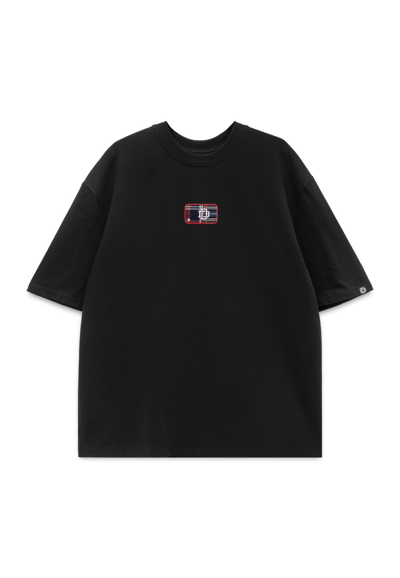DRUM S. Flannel Applique Oversized Tee- Black