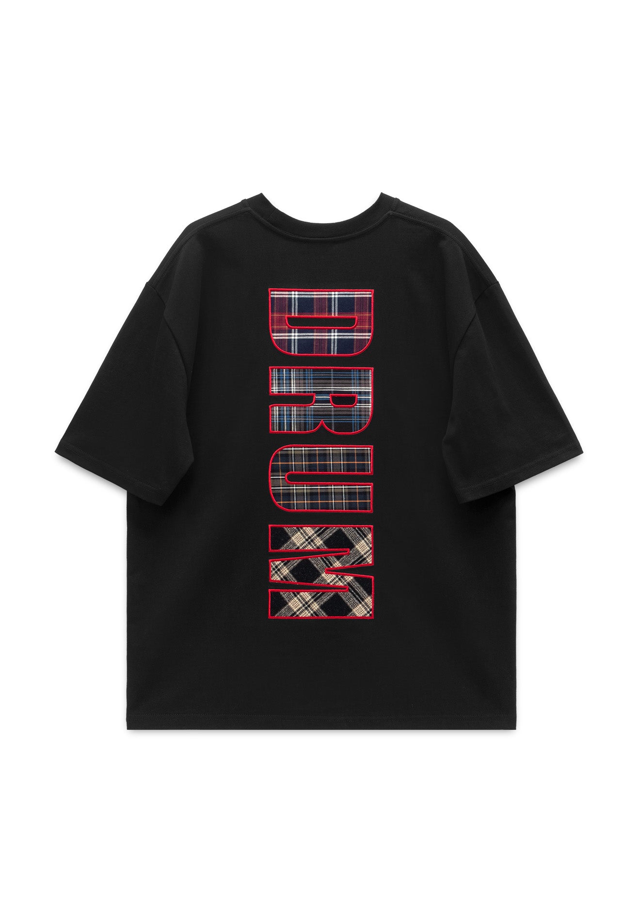 DRUM S. Flannel Applique Oversized Tee- Black