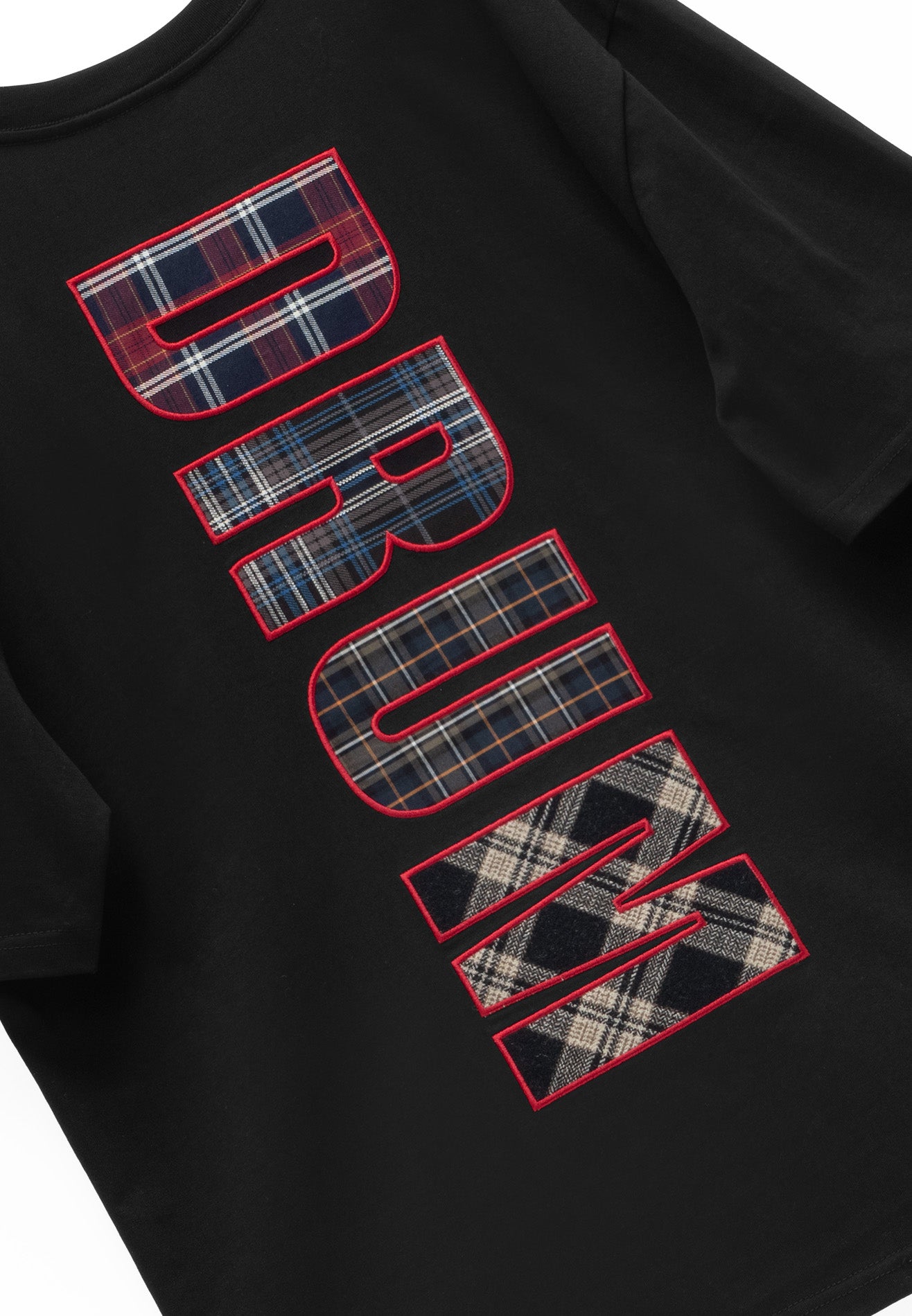 DRUM S. Flannel Applique Oversized Tee- Black
