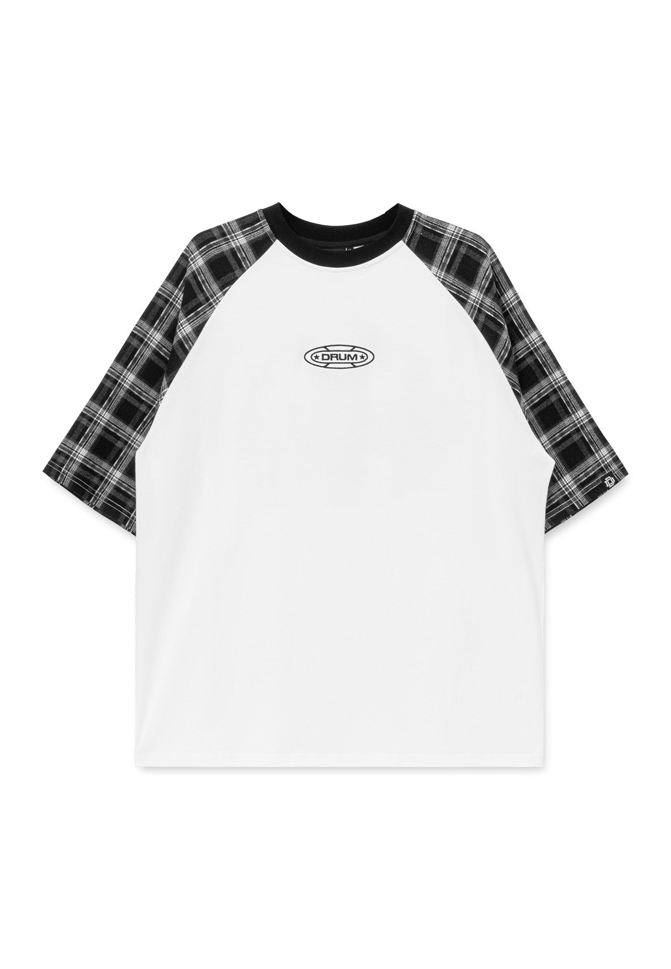 DRUM S. Flannel Printed Raglan Sleeve Oversized Tee- White