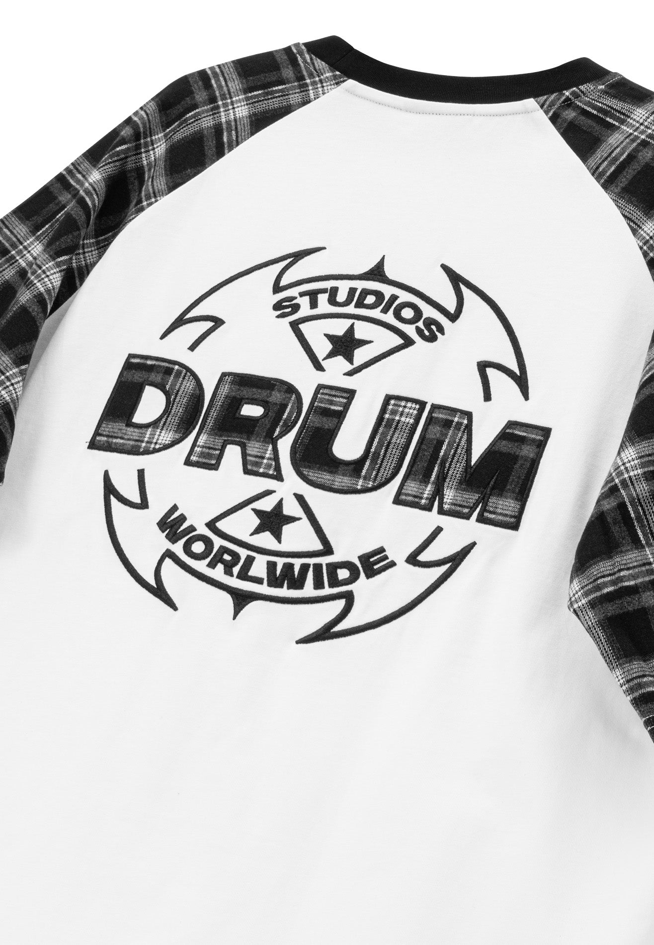 DRUM S. Flannel Printed Raglan Sleeve Oversized Tee- White