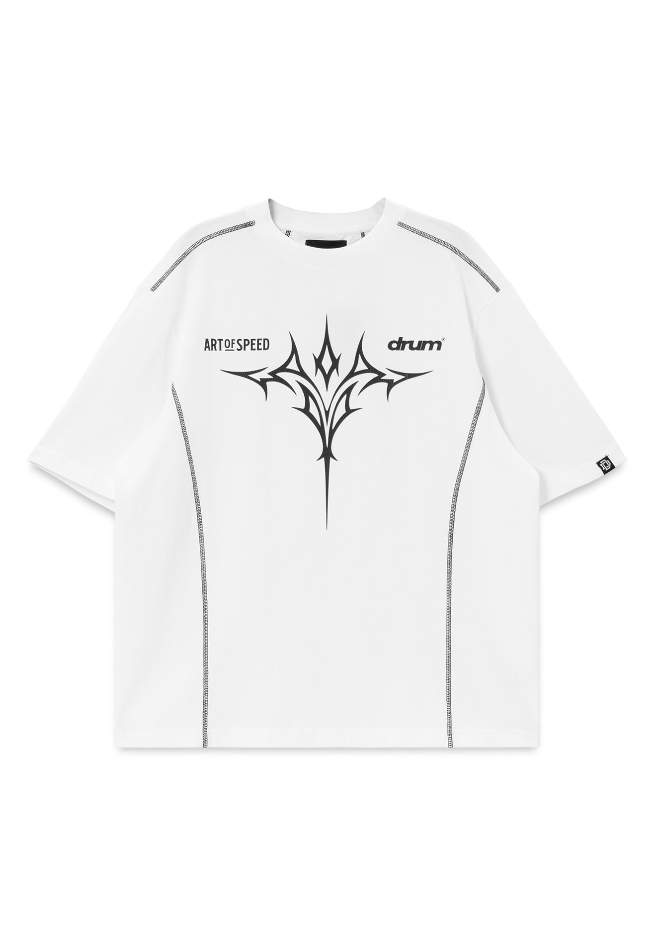 DRUM X AOS Trible Graphic Cracking Rubber Print Oversized Tee- White