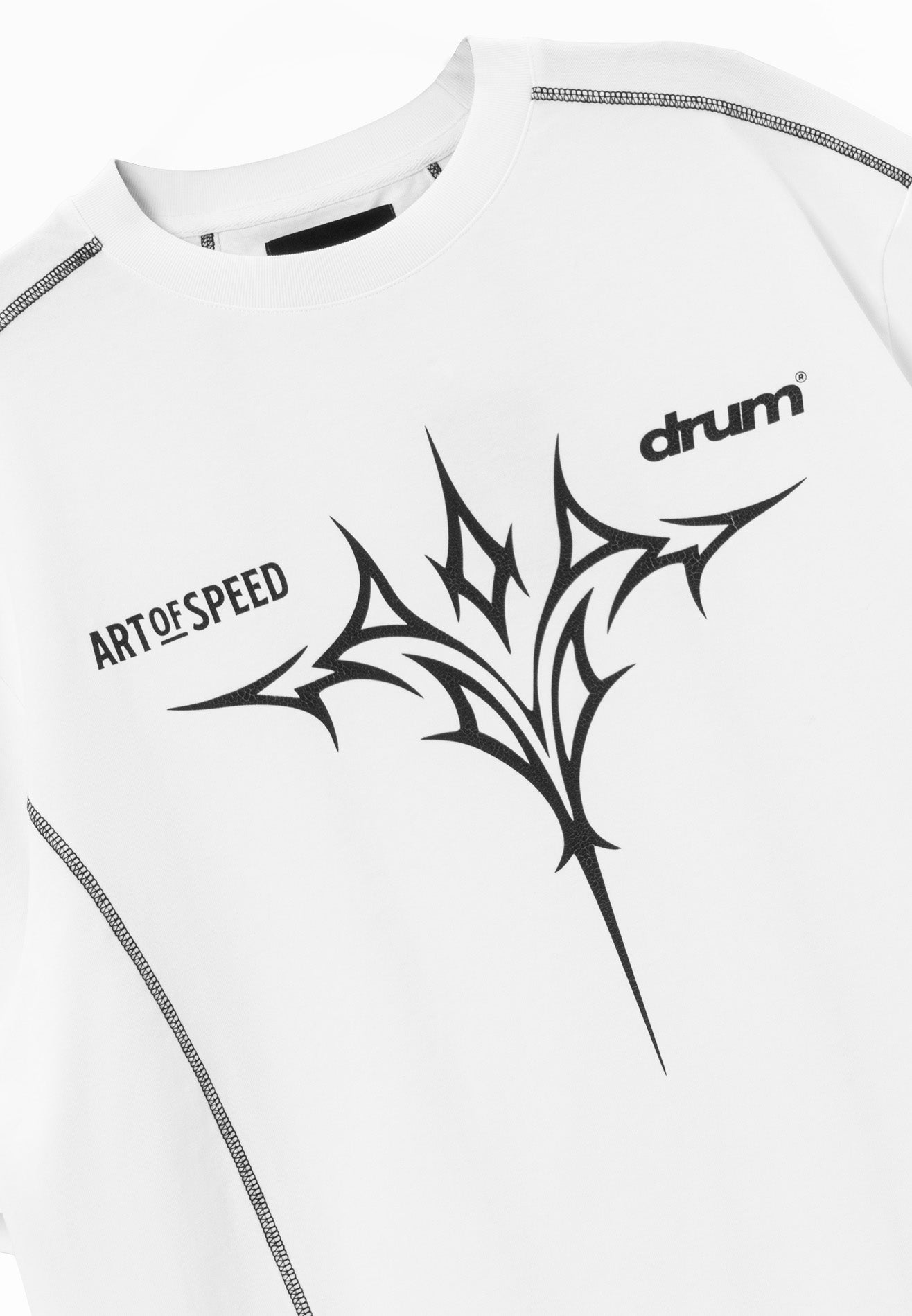 DRUM X AOS Trible Graphic Cracking Rubber Print Oversized Tee- White