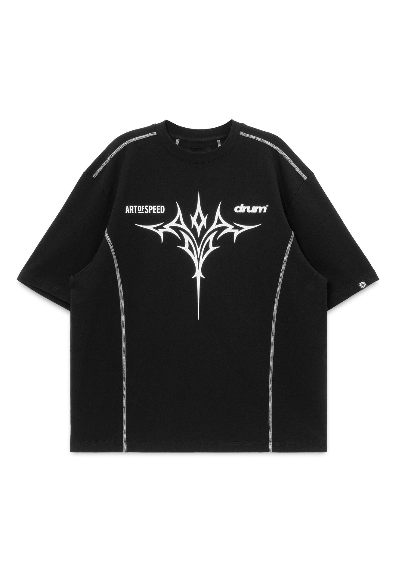 DRUM X AOS Trible Graphic Cracking Rubber Print Oversized Tee- Black