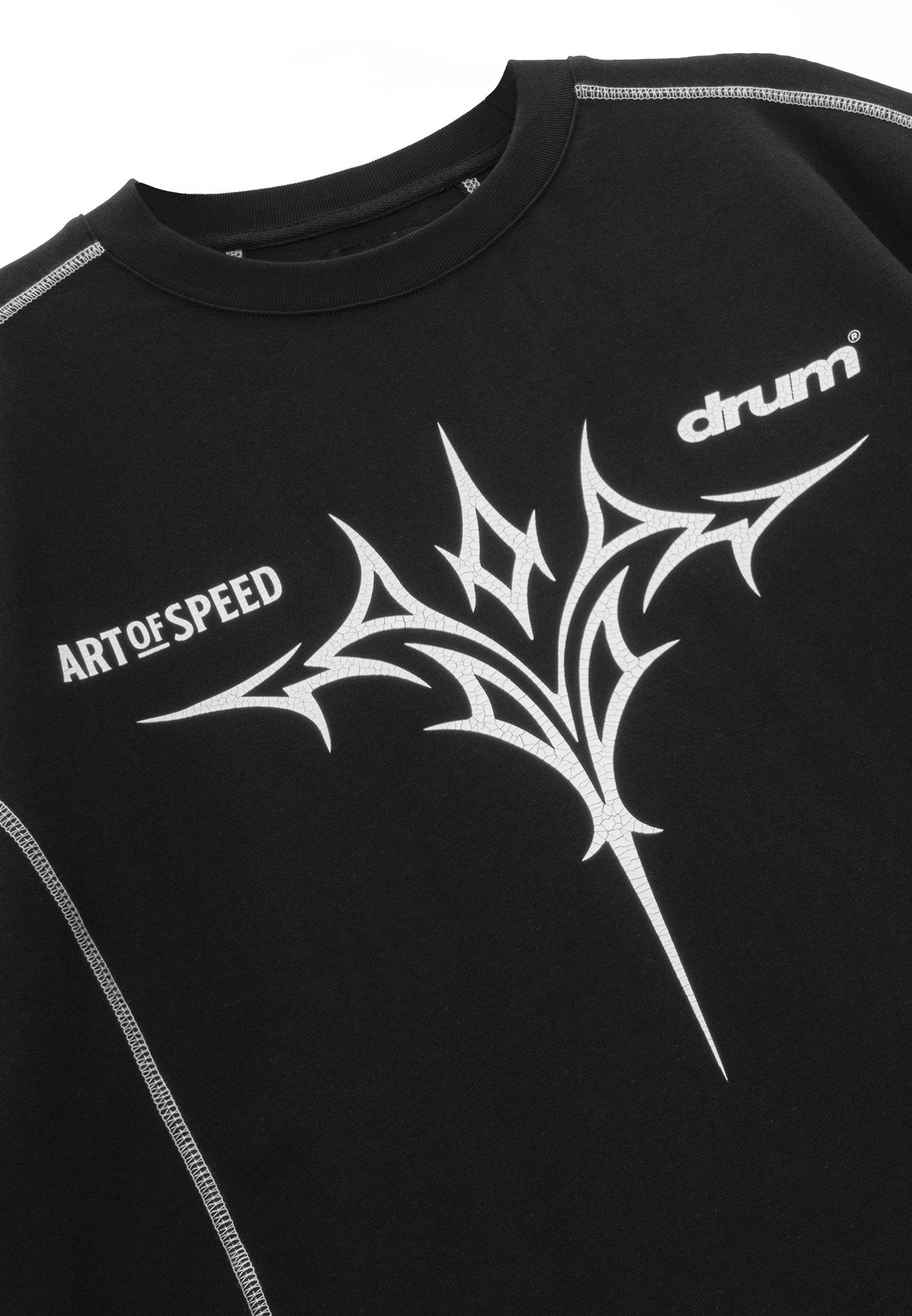 DRUM X AOS Trible Graphic Cracking Rubber Print Oversized Tee- Black