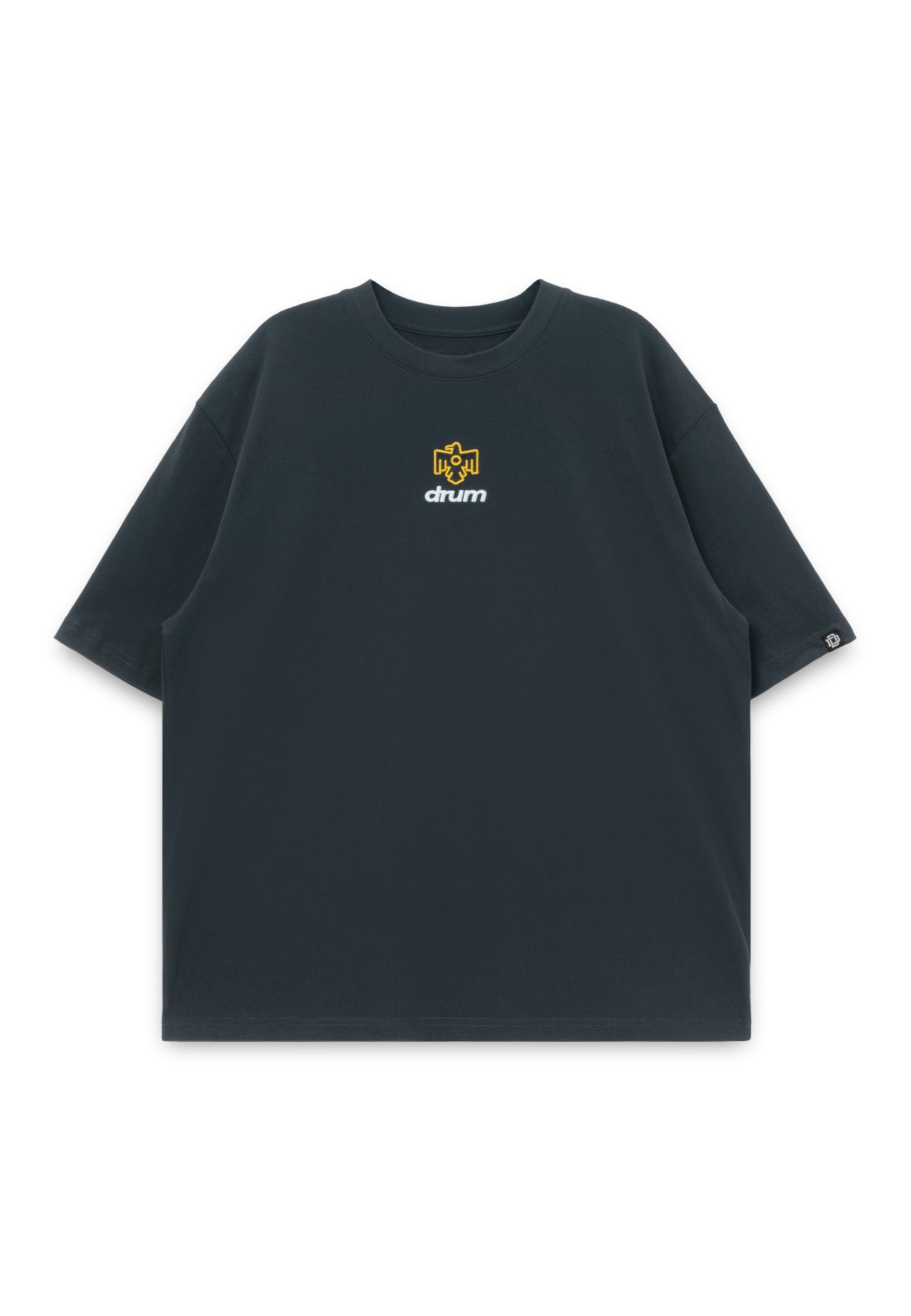 DRUM X AOS Logo Embroidery Trible Graphic Cracking Rubber Print Oversized Tee- Navy