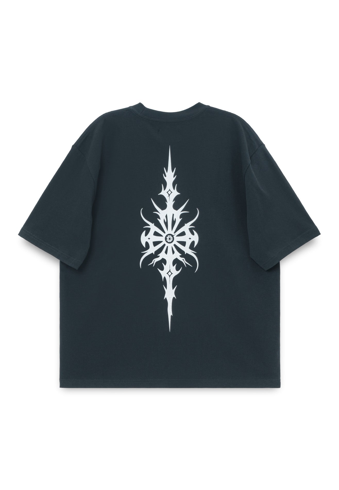 DRUM X AOS Logo Embroidery Trible Graphic Cracking Rubber Print Oversized Tee- Navy