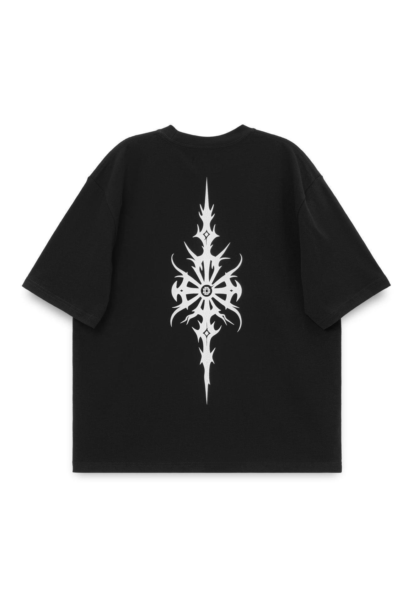 DRUM X AOS Logo Embroidery Trible Graphic Cracking Rubber Print Oversized Tee- Black