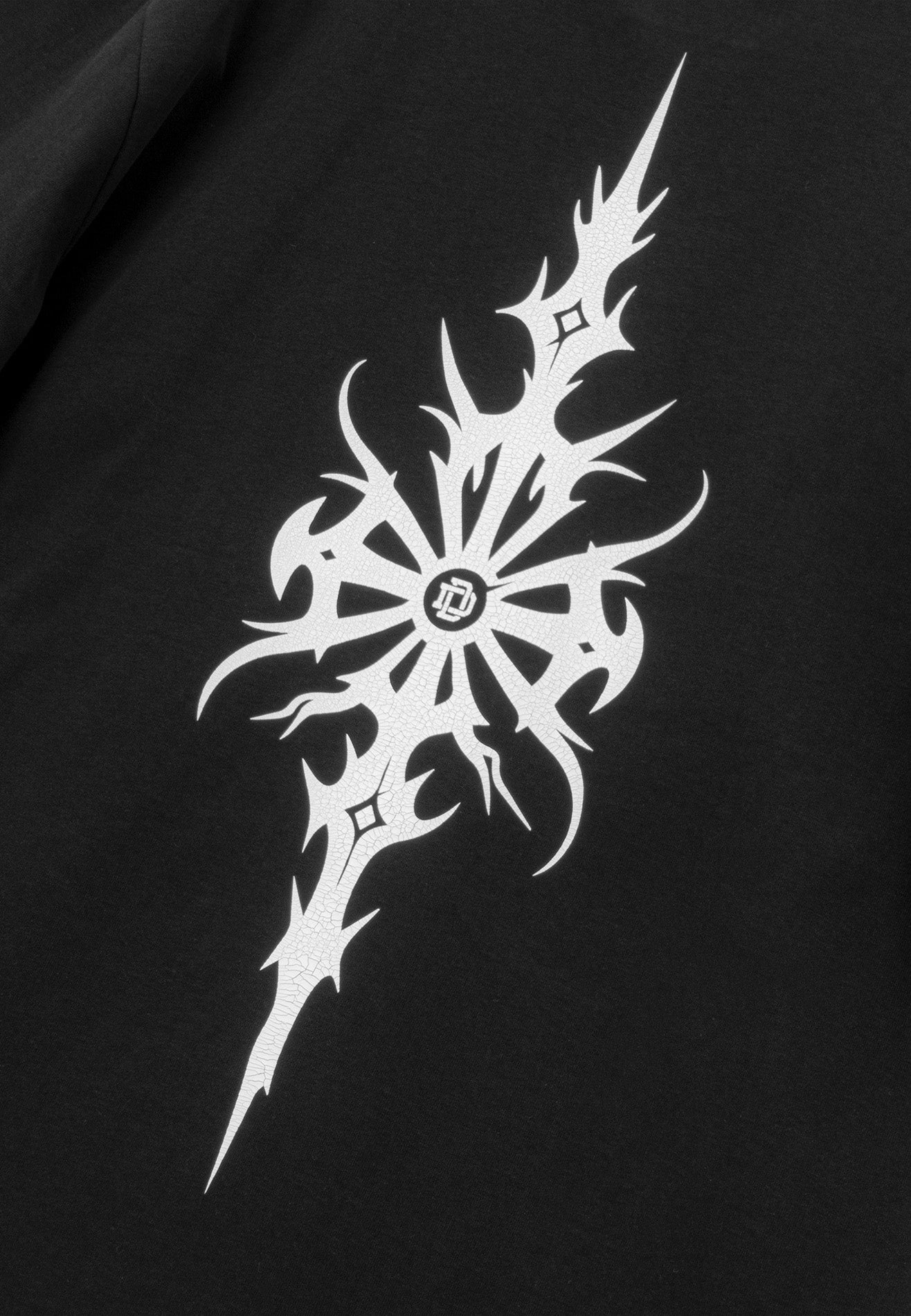 DRUM X AOS Logo Embroidery Trible Graphic Cracking Rubber Print Oversized Tee- Black
