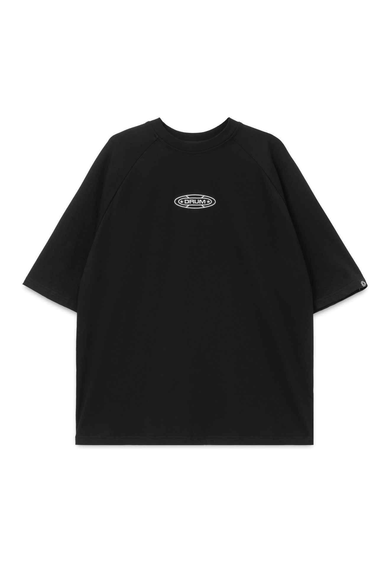 DRUM S. Flannel 3D Applique Embroidery Oversized Tee- Black