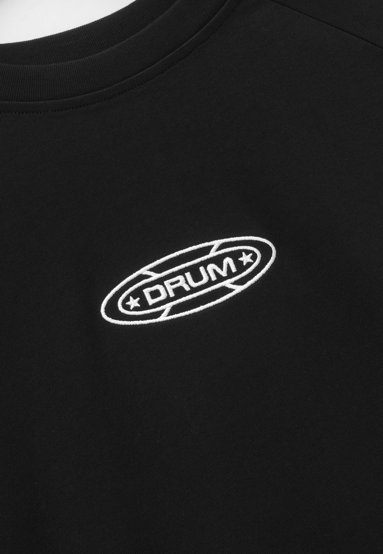 DRUM S. Flannel 3D Applique Embroidery Oversized Tee- Black