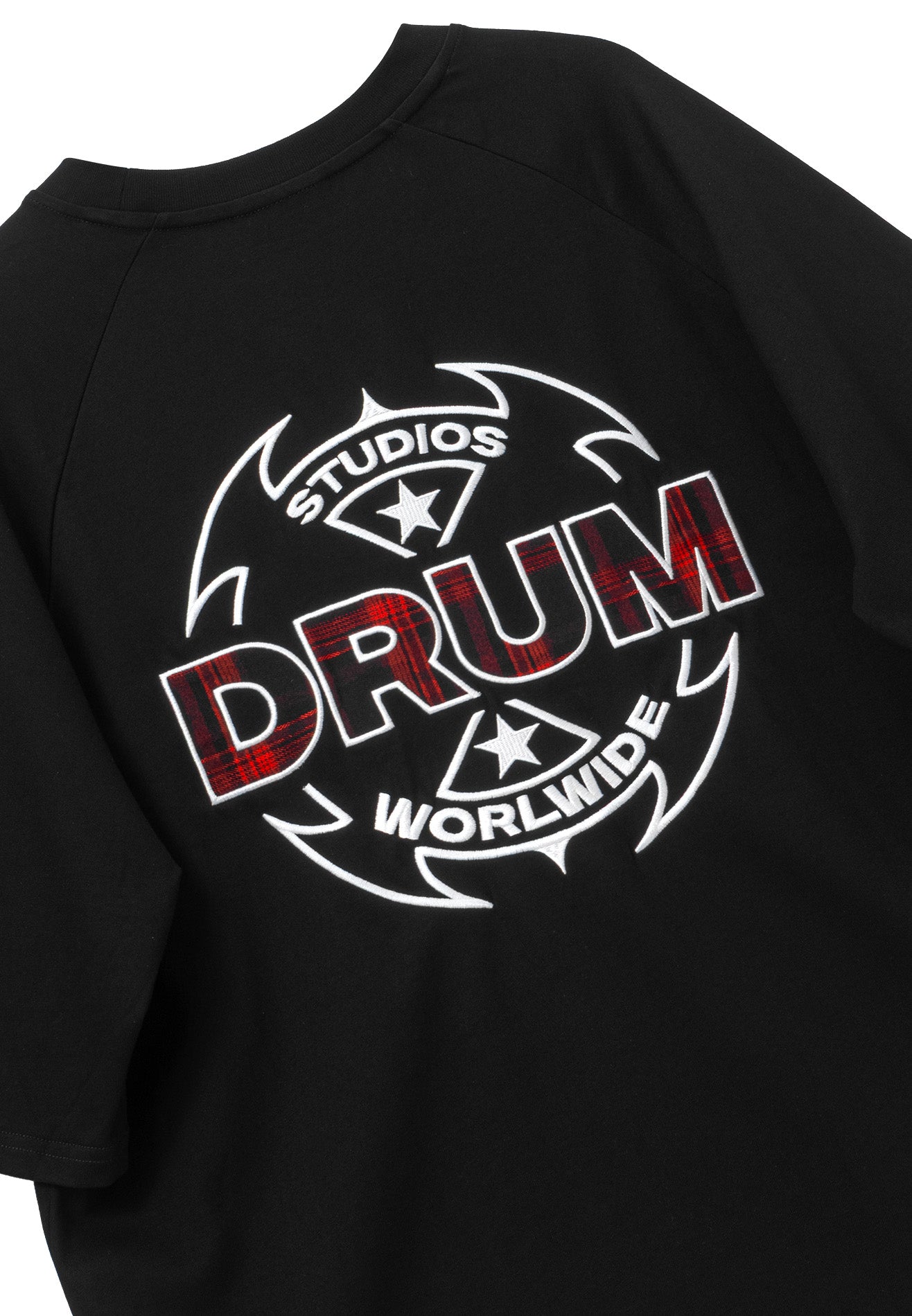 DRUM S. Flannel 3D Applique Embroidery Oversized Tee- Black