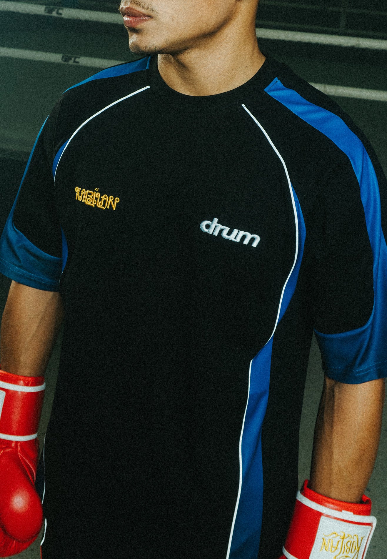 Drum X Kabilan Cut & Sew Reflecting Piping Oversized Tee- Blue