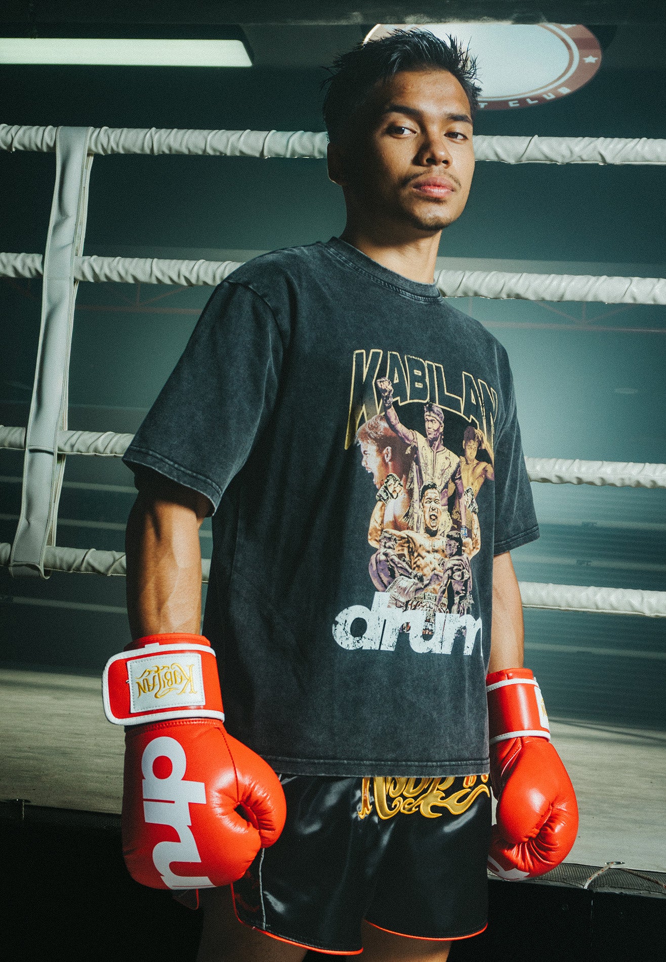 Drum X Kabilan The Rise Grunge Photoprint Oversized Tee- Dark Grey Stoned Washed