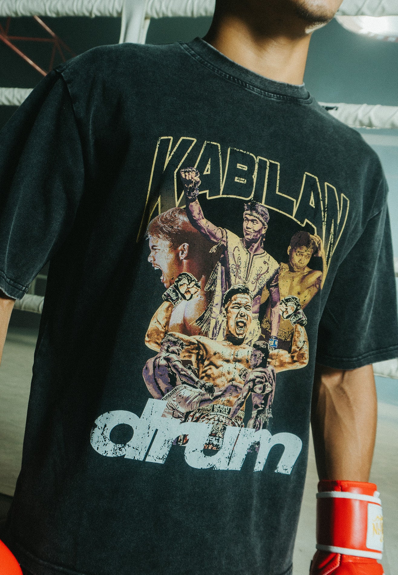 Drum X Kabilan The Rise Grunge Photoprint Oversized Tee- Dark Grey Stoned Washed