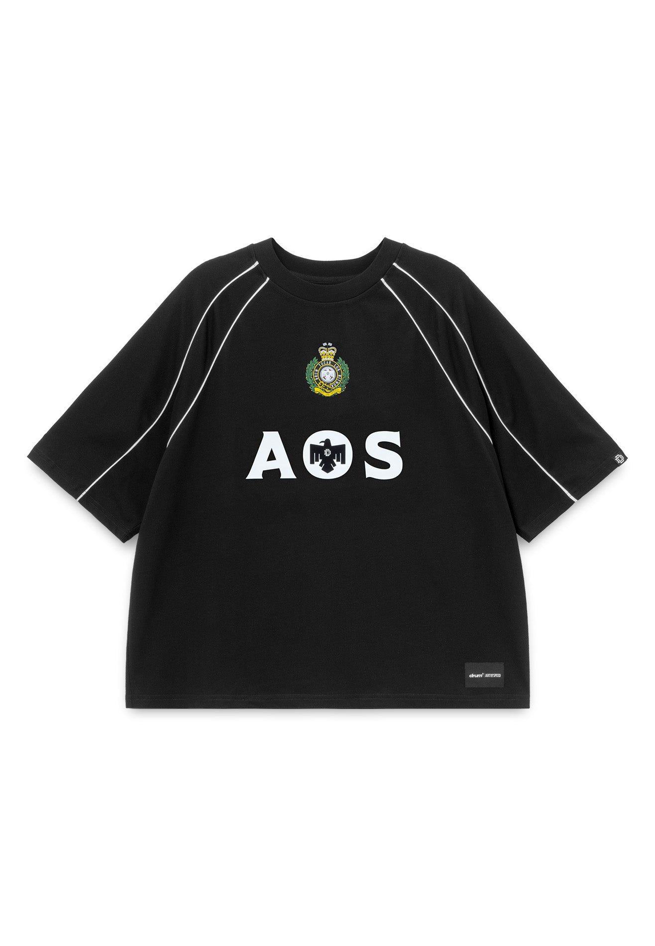 DRUM X AOS Silicon Logo Piping Oversized Boxy Tee- Black
