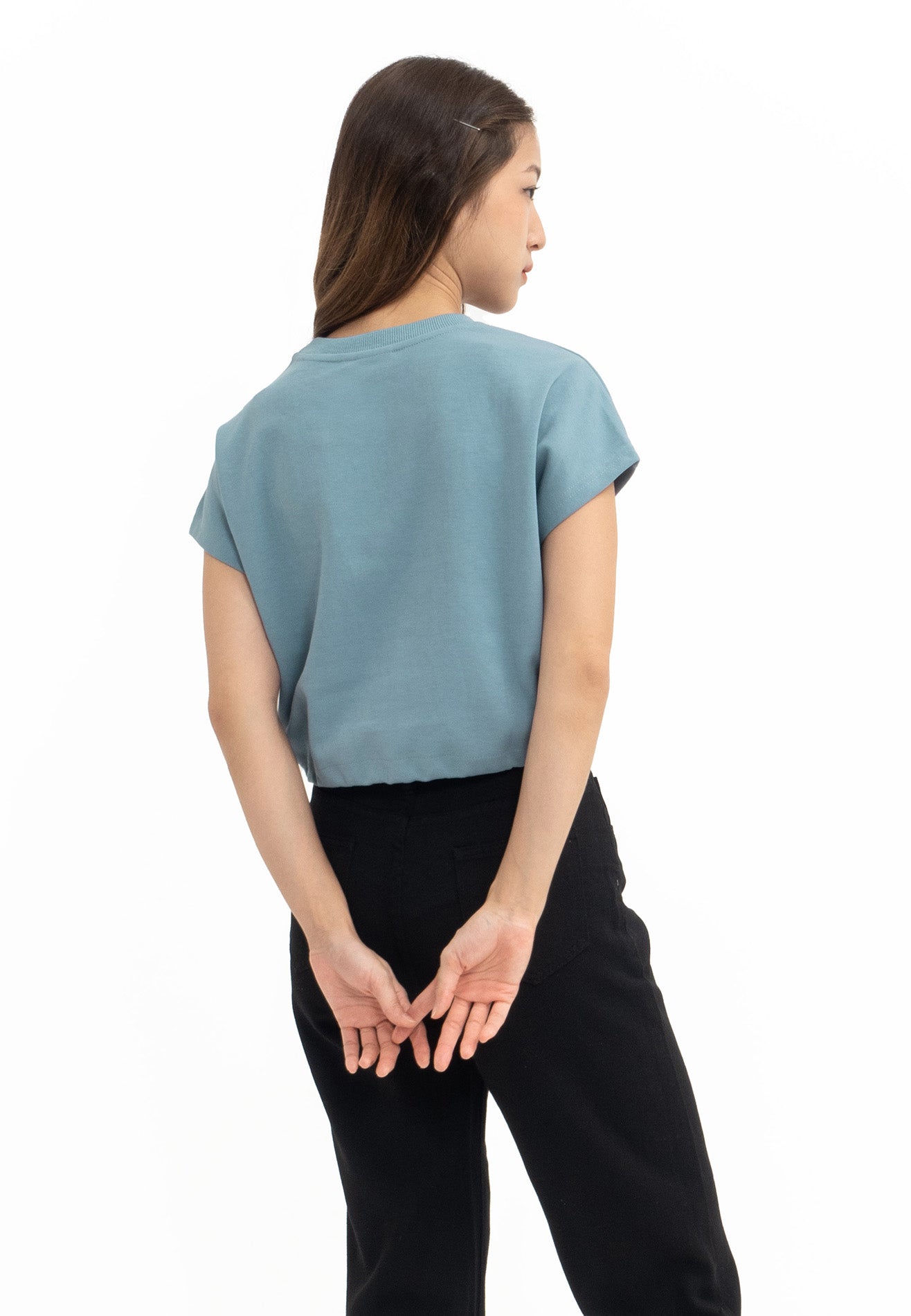 DRUM SELECT Women Drawstring Crop Top- Blue
