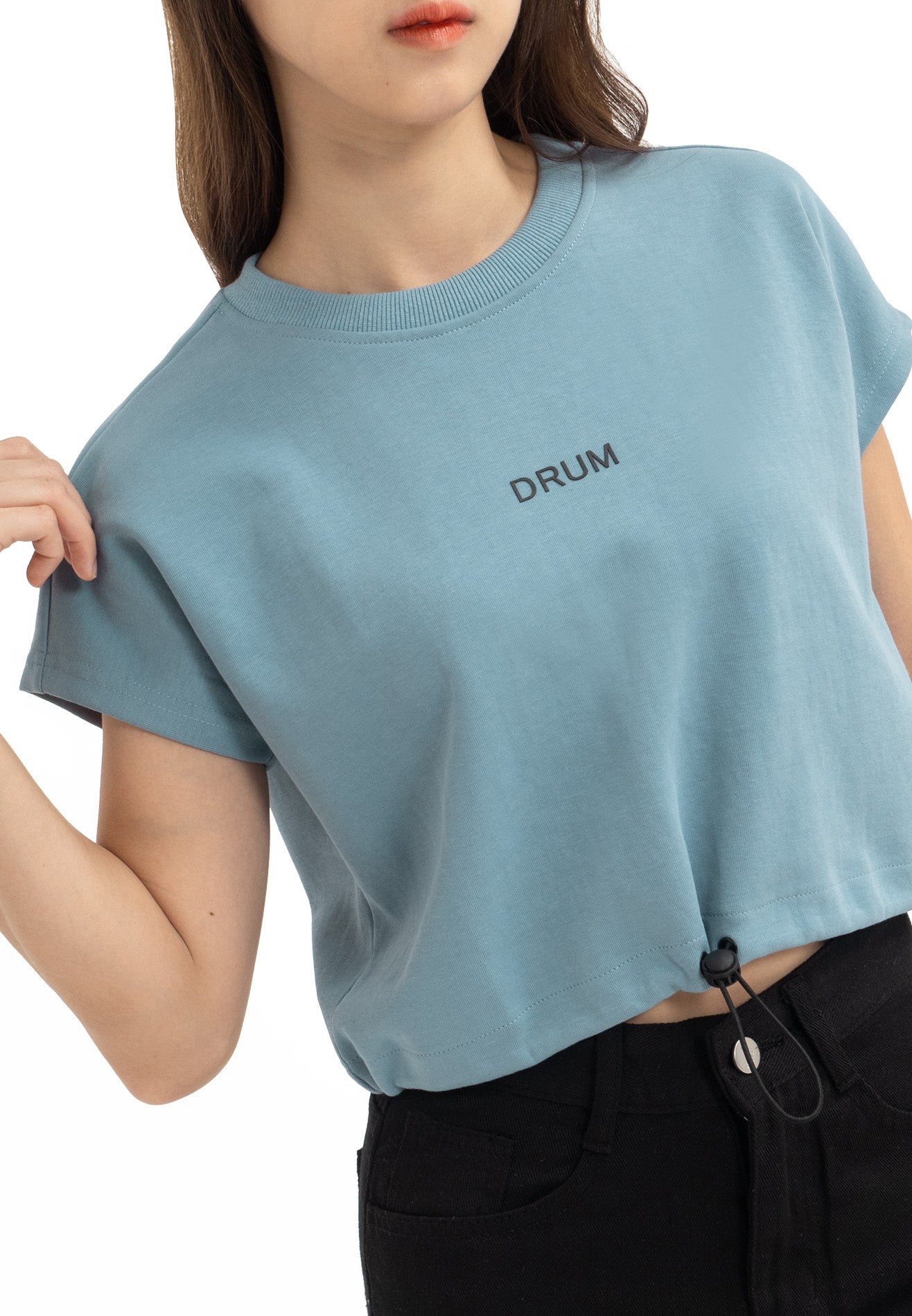 DRUM SELECT Women Drawstring Crop Top- Blue