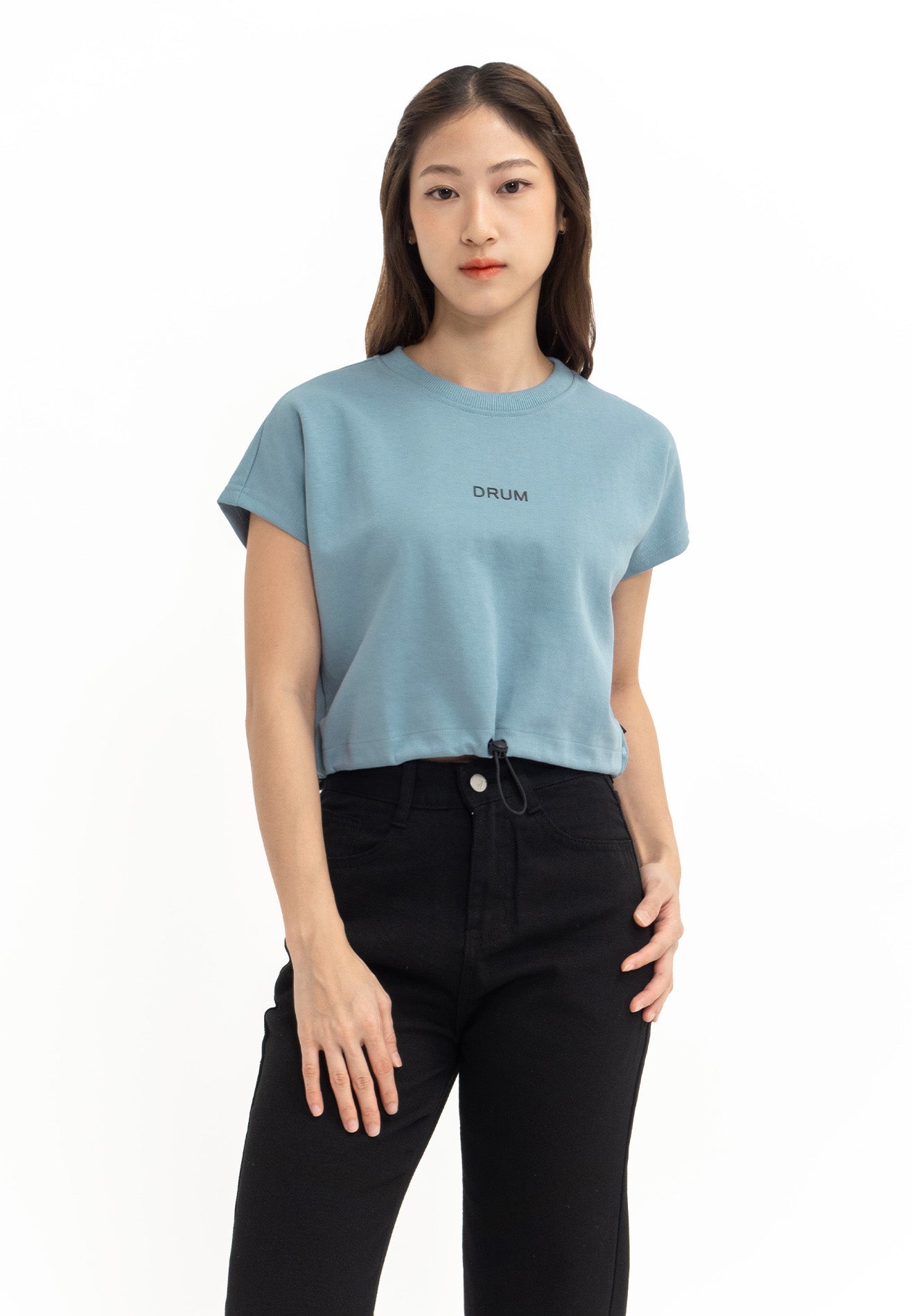 DRUM SELECT Women Drawstring Crop Top- Blue