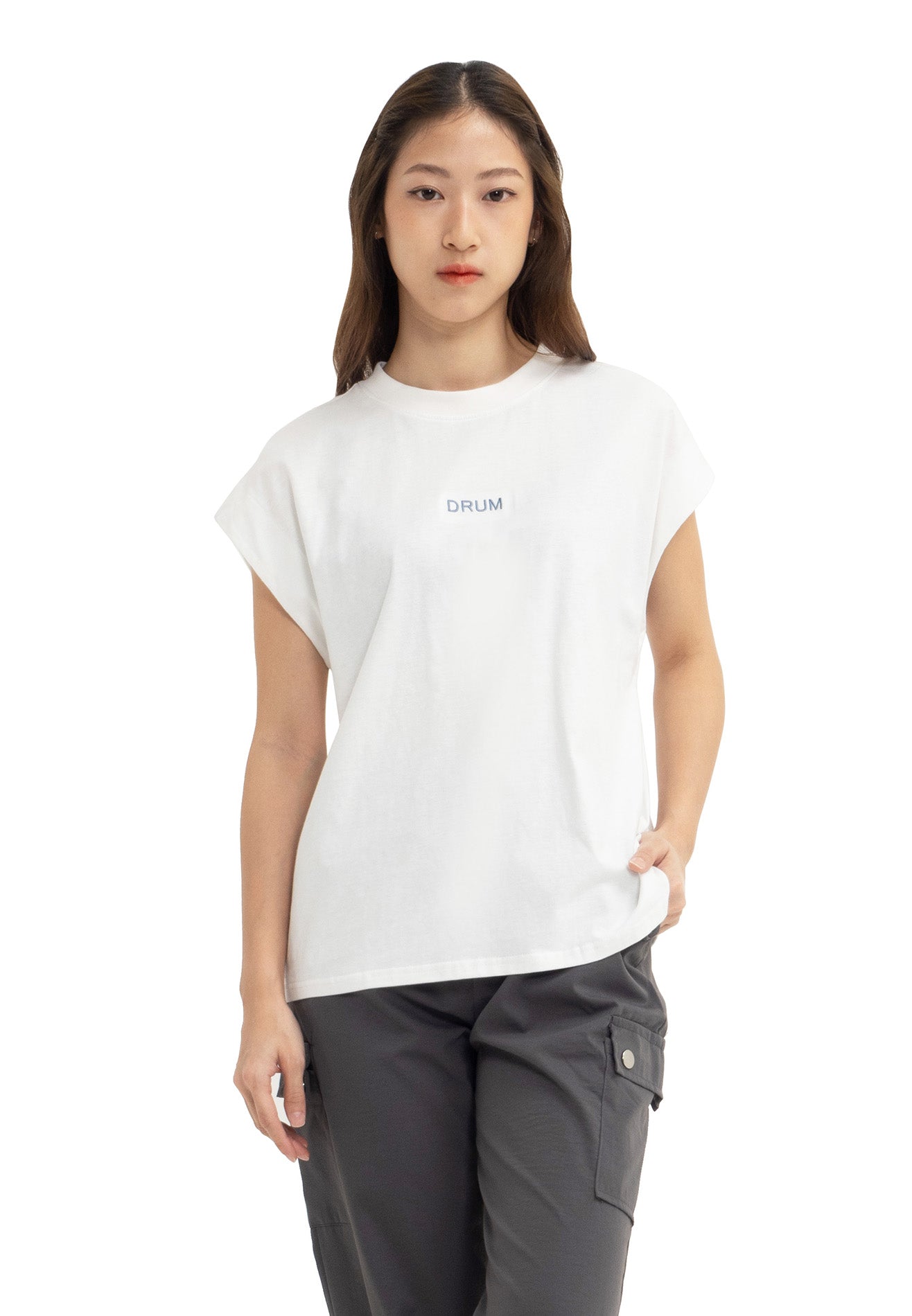 DRUM SELECT Women Beats Embroidery Top- White