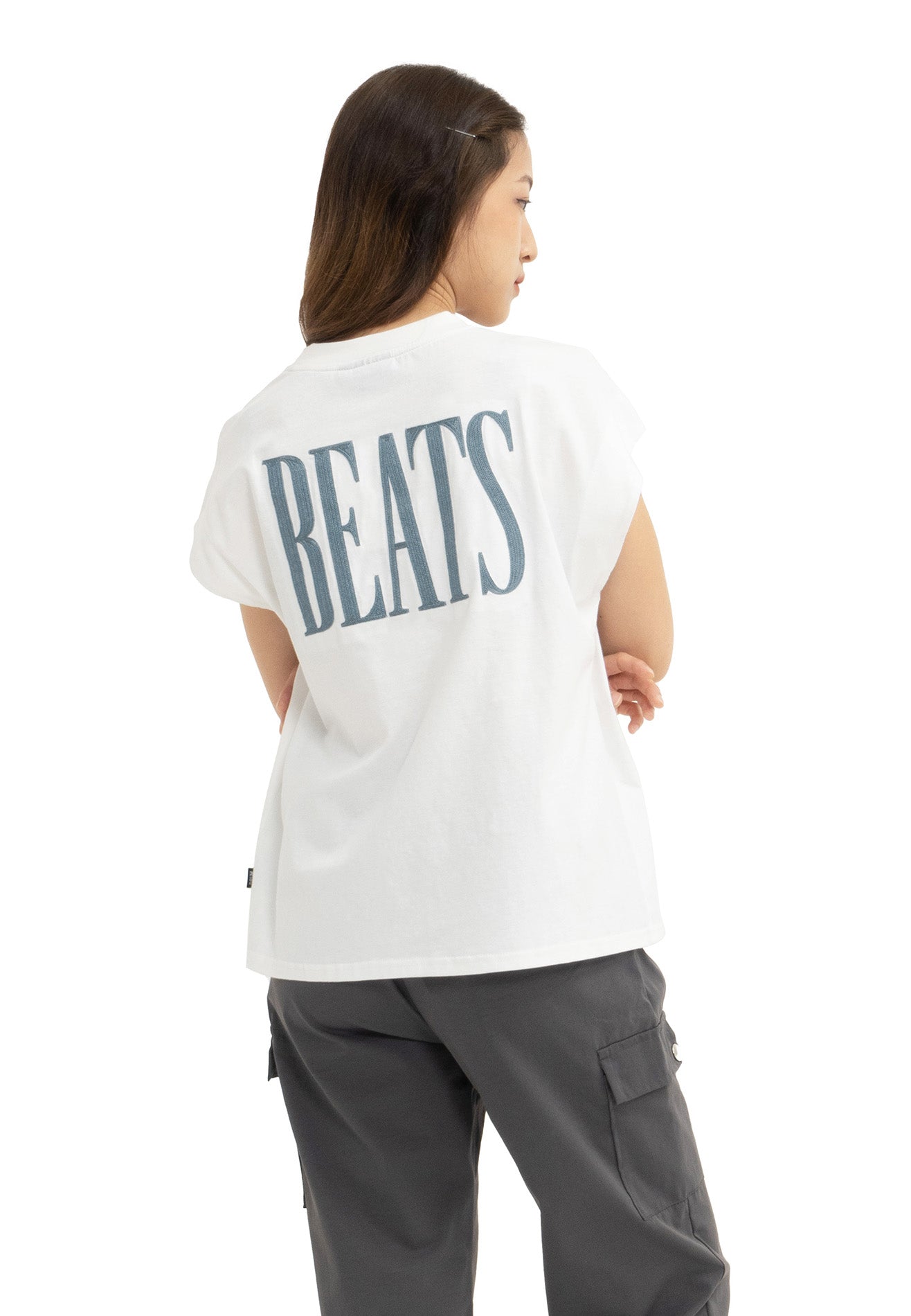 DRUM SELECT Women Beats Embroidery Top- White