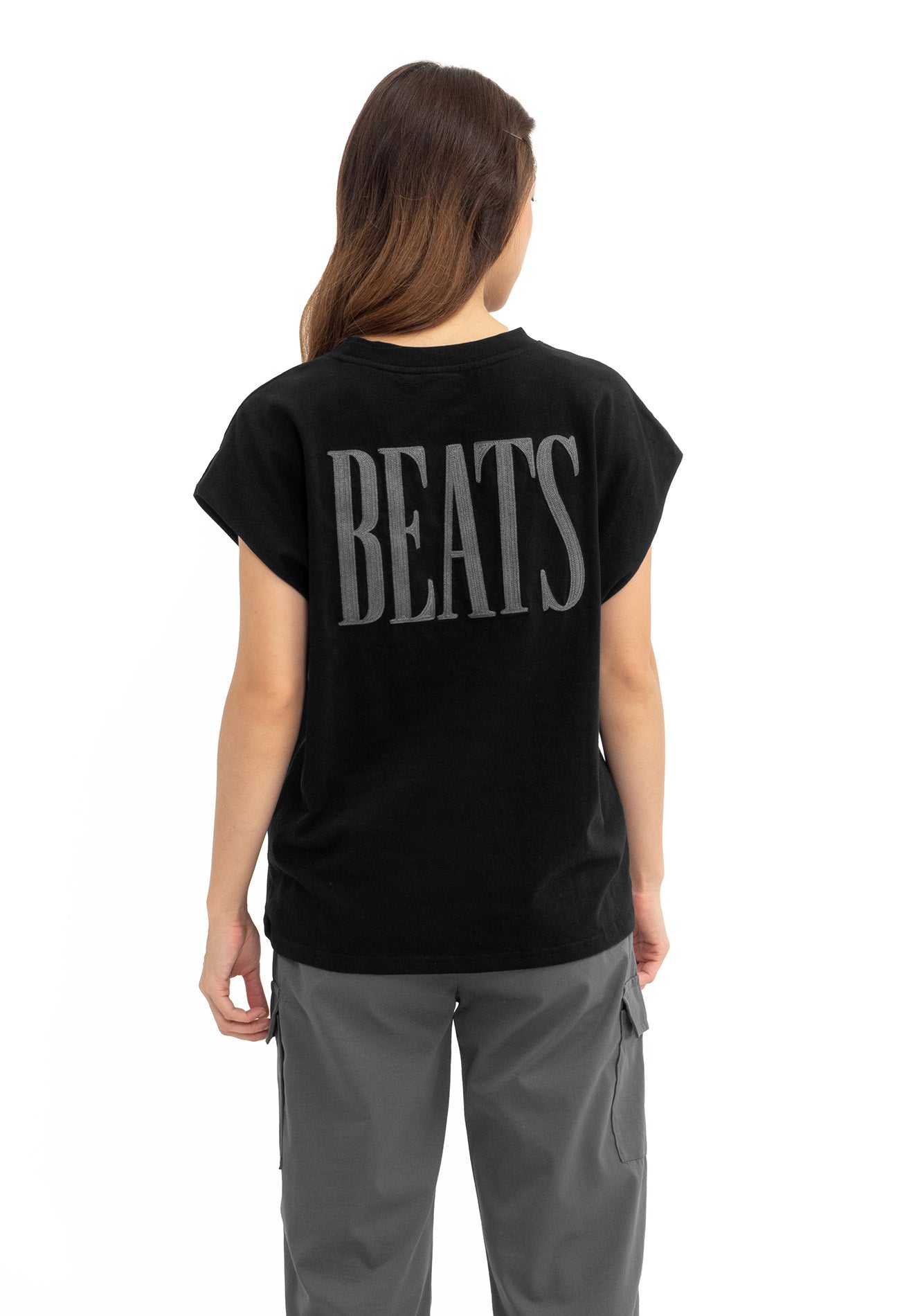 DRUM SELECT Women Beats Embroidery Top- Black