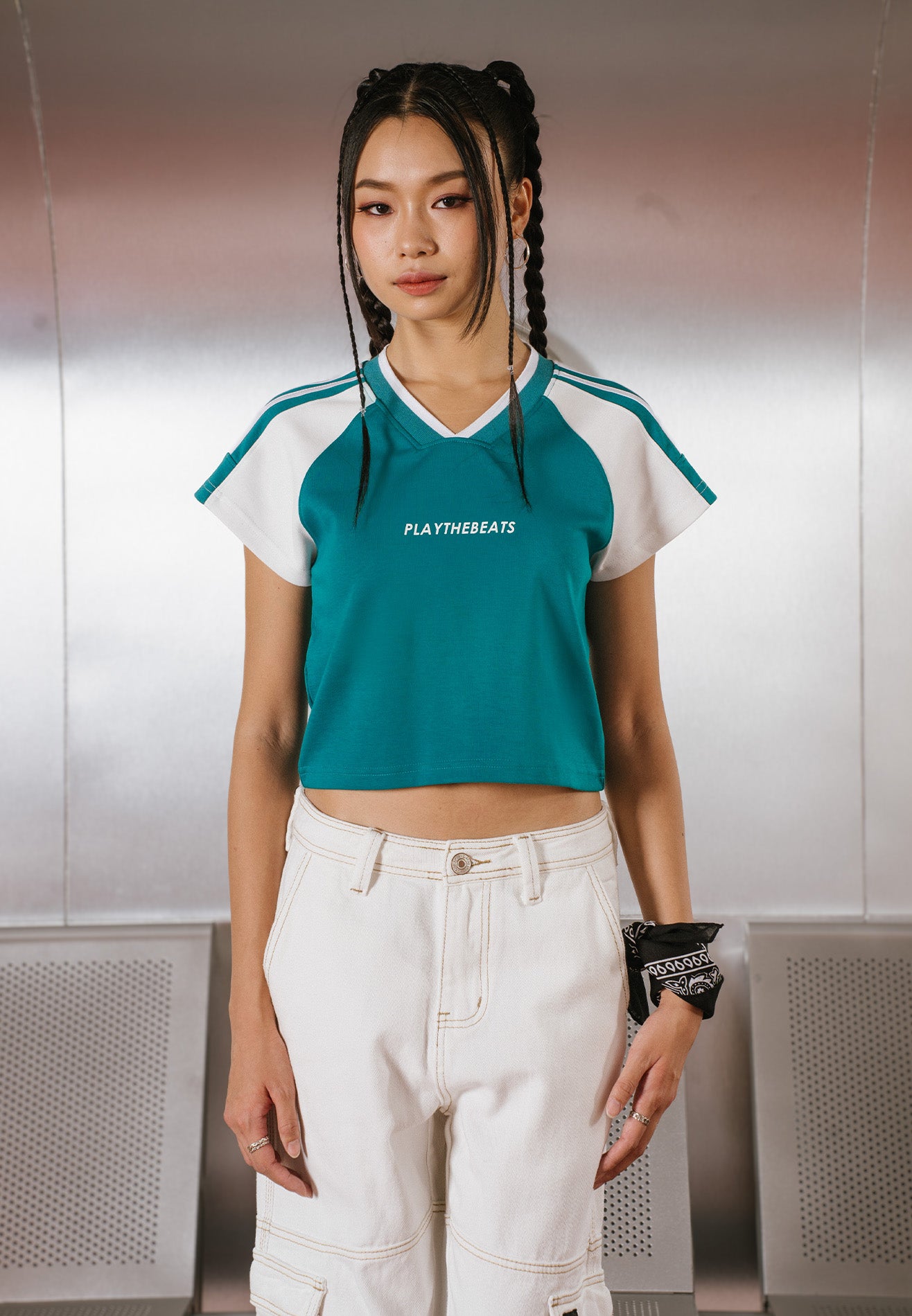 DRUM Select Slogan Crop Top- Dark Green