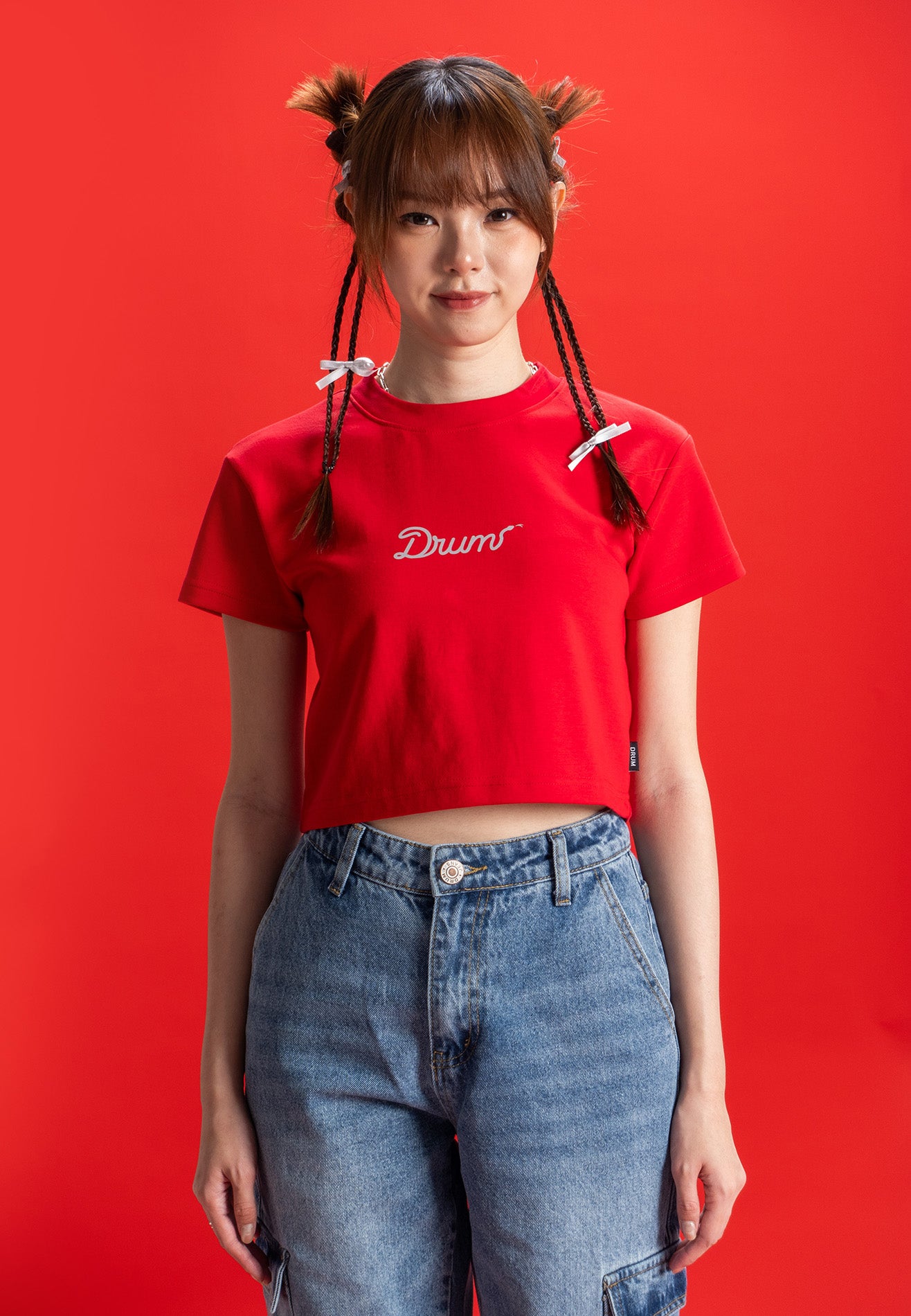 DRUM SELECT Women Reflective Slogan CNY Top- Red