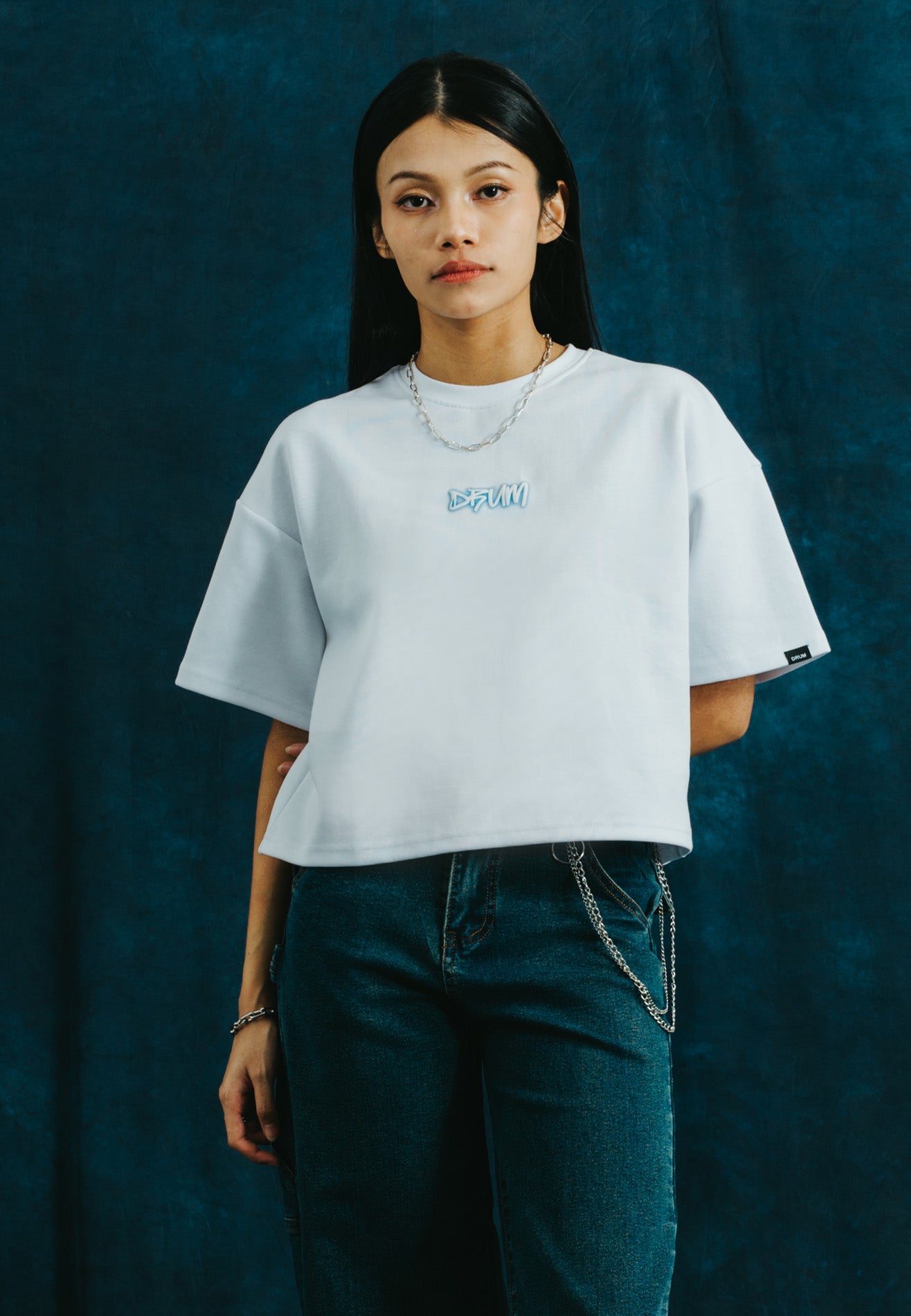 SELECT Women Puff Print & Spray Oversized Tee- White