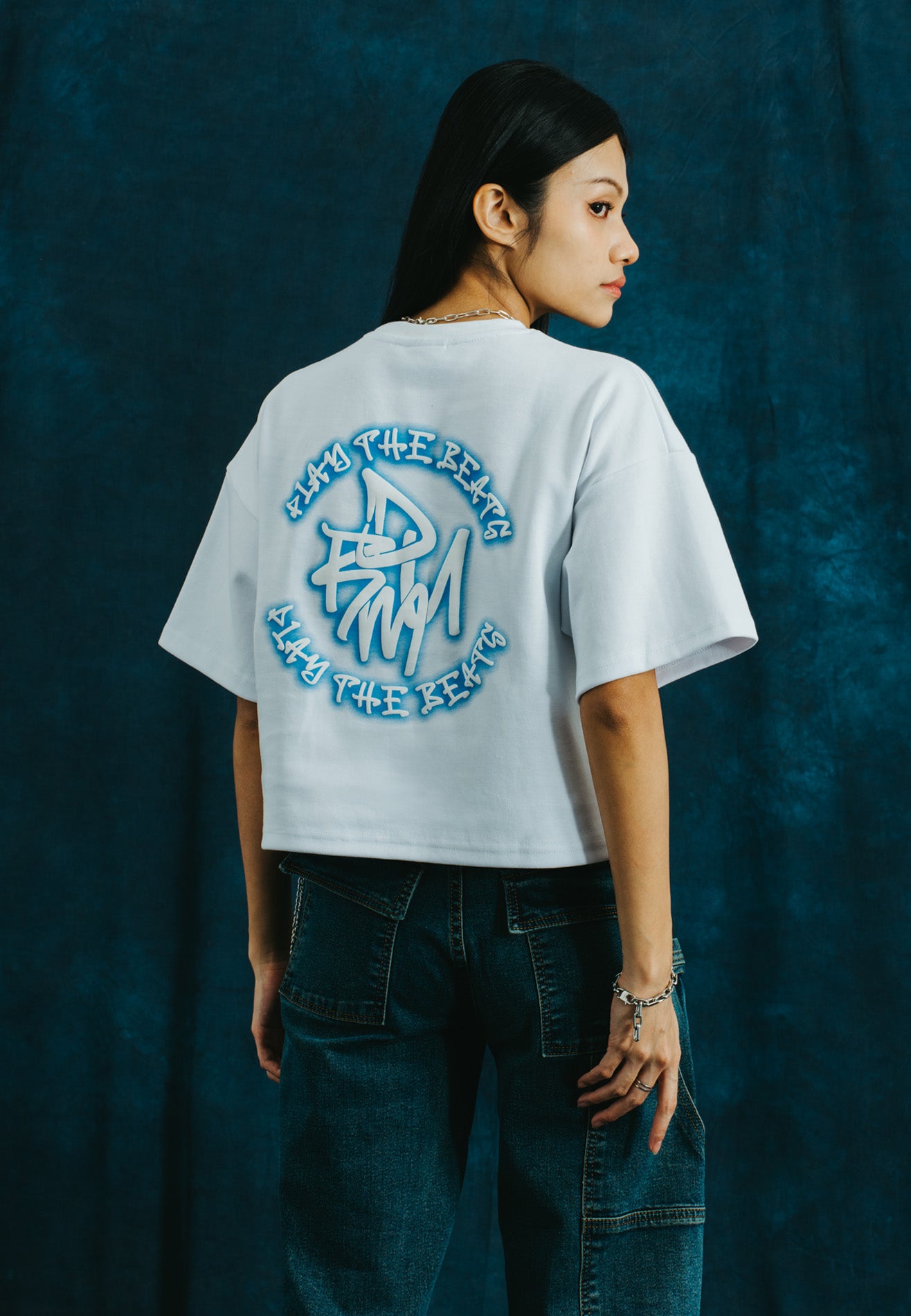 SELECT Women Puff Print & Spray Oversized Tee- White