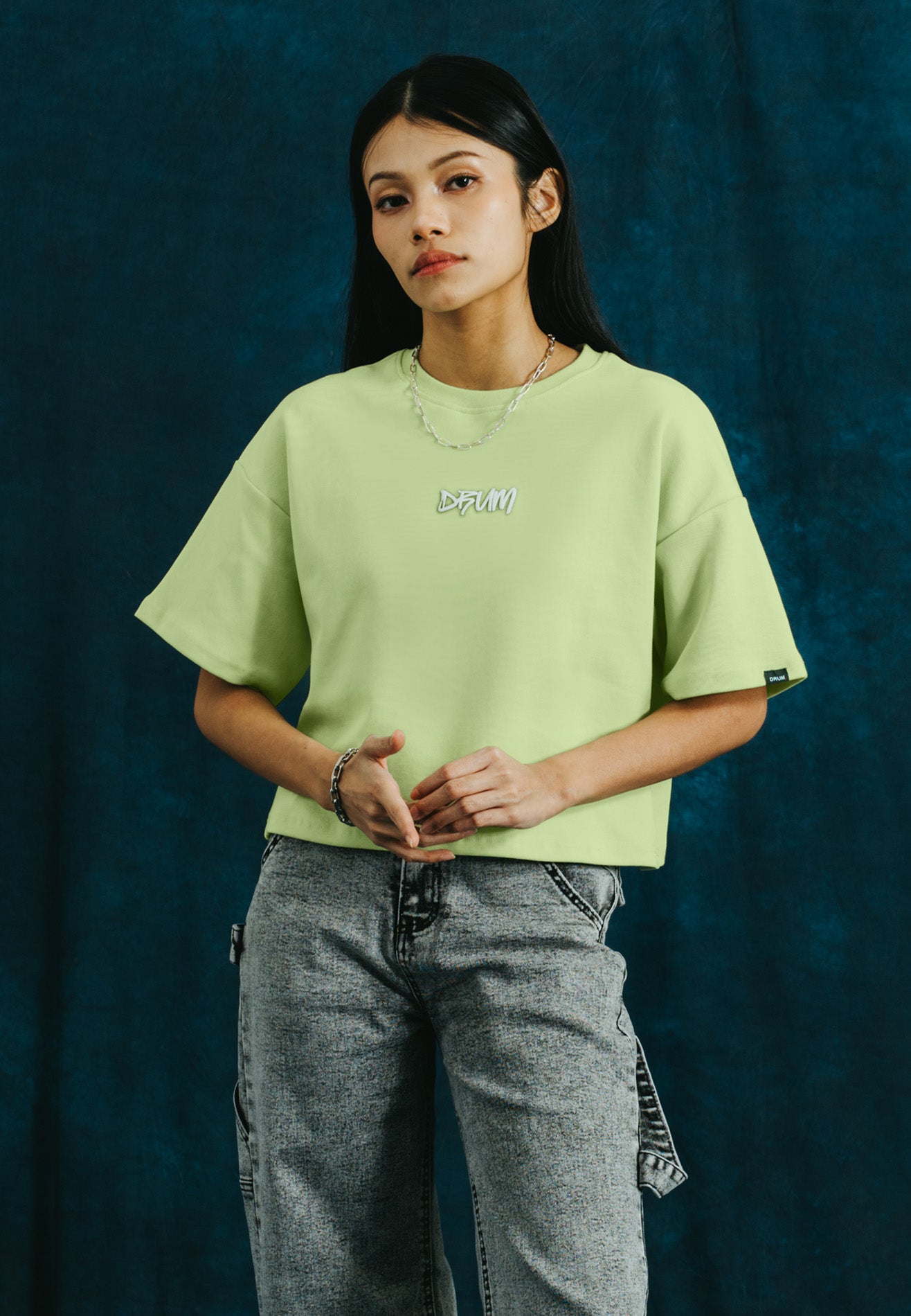 SELECT Women Puff Print & Spray Oversized Tee- Green