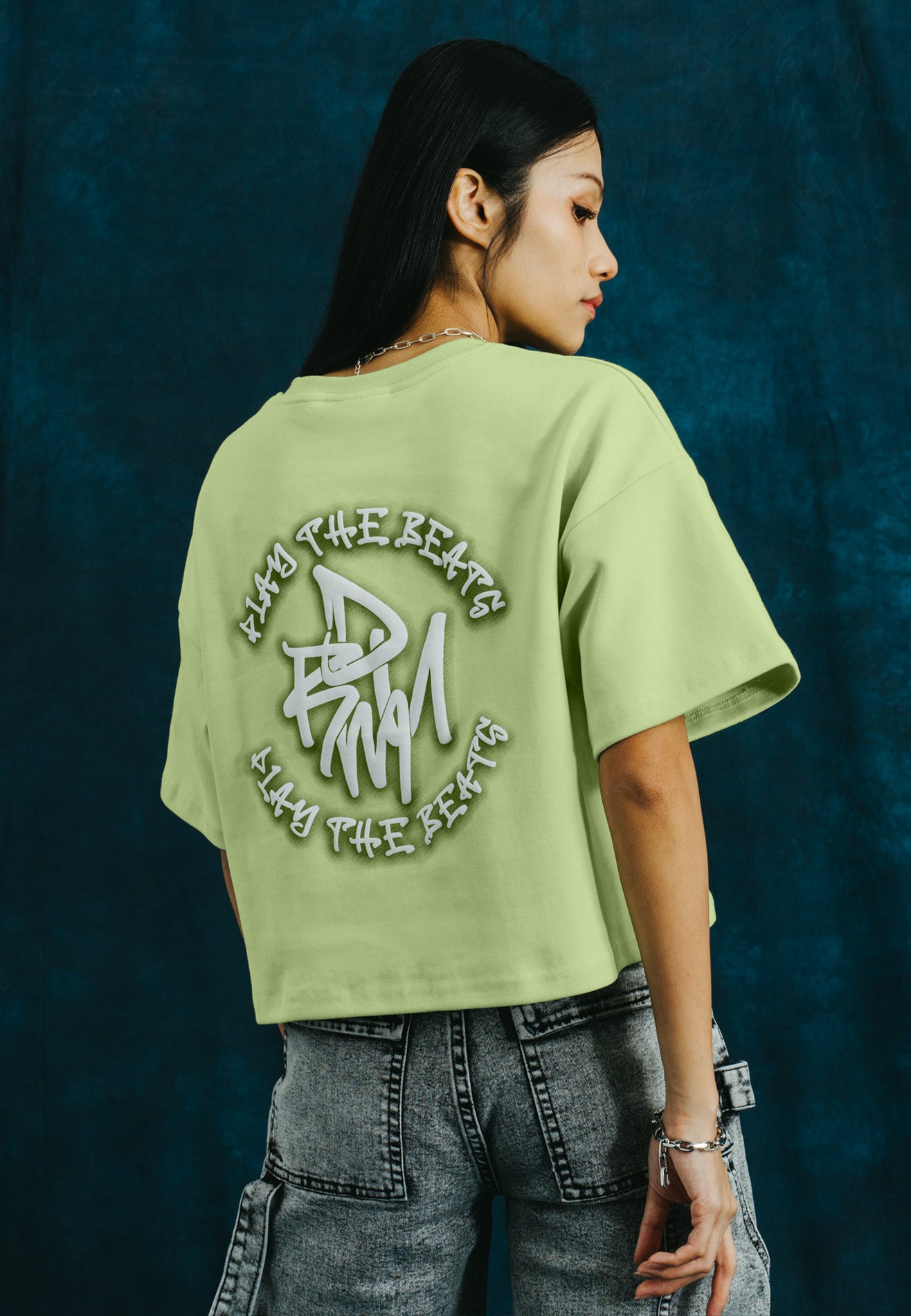 SELECT Women Puff Print & Spray Oversized Tee- Green