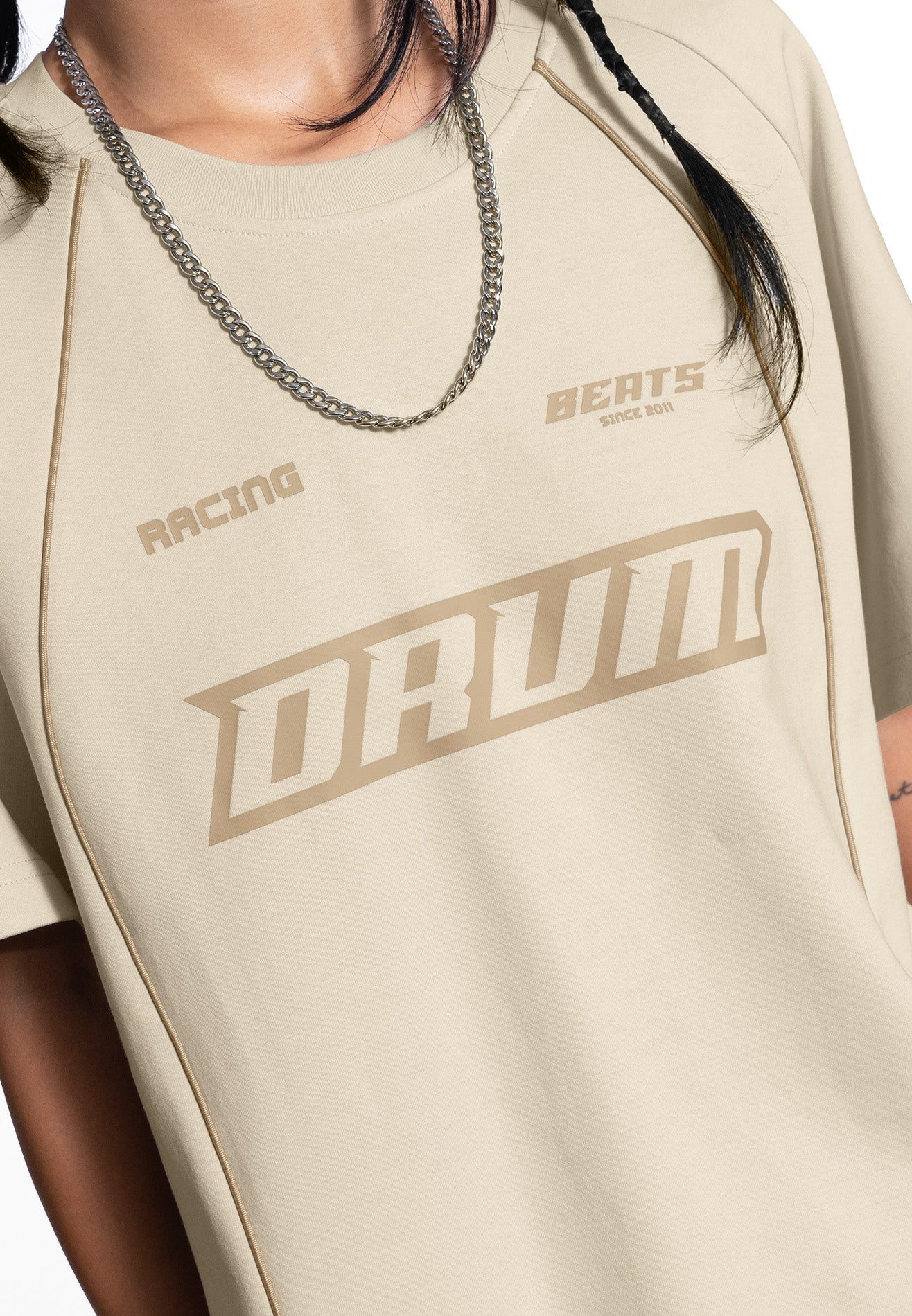 SELECT Women Racing Collection Tipping Oversized Top- Light Khaki