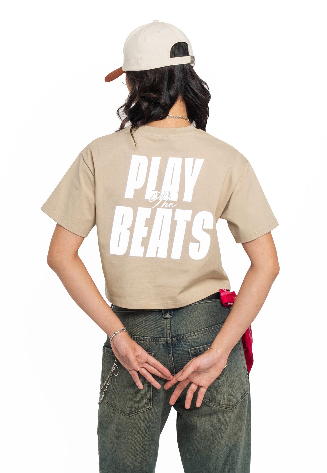 SELECT Women Slogan Reflective Crop Top- Light Khaki