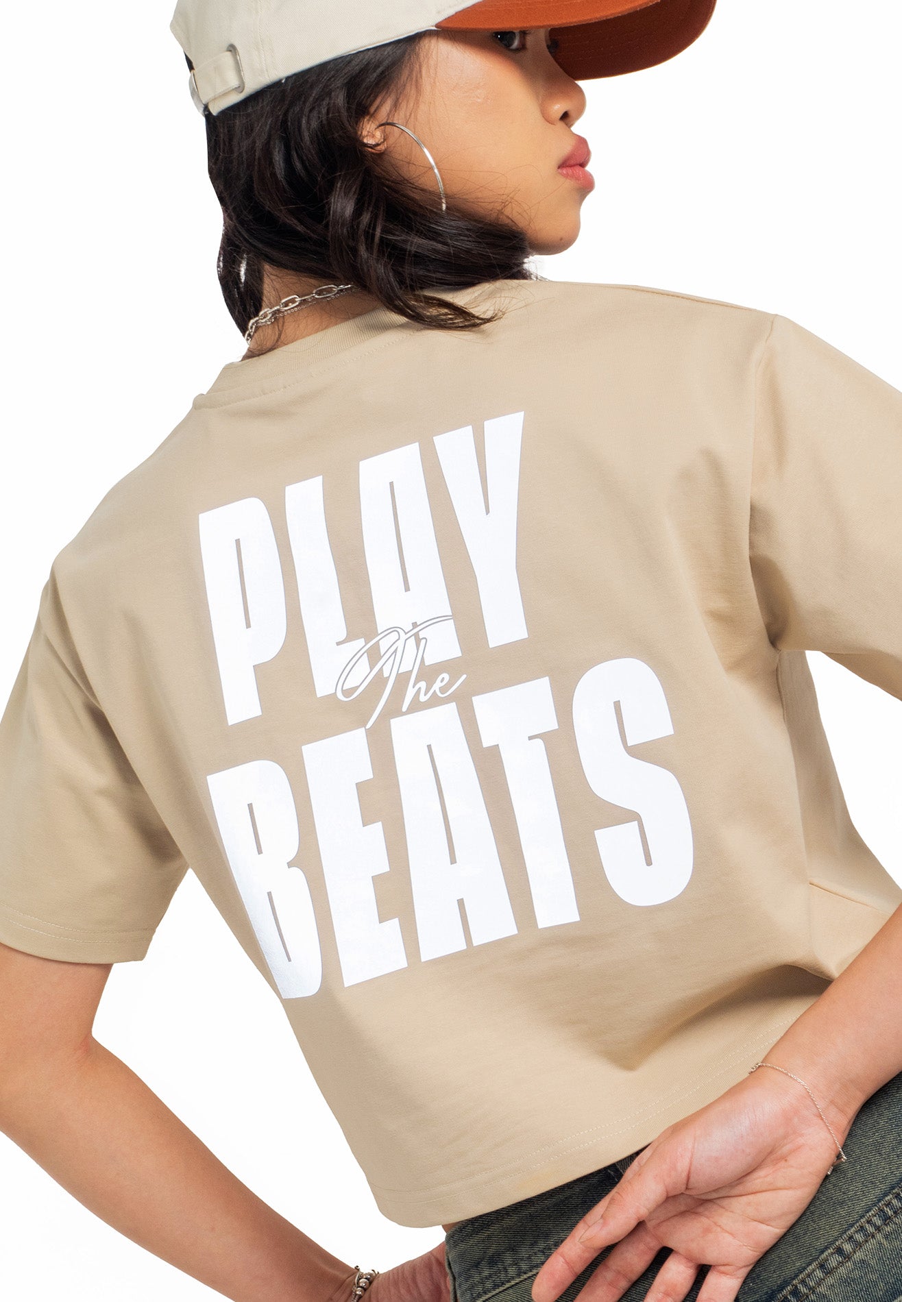 SELECT Women Slogan Reflective Crop Top- Light Khaki