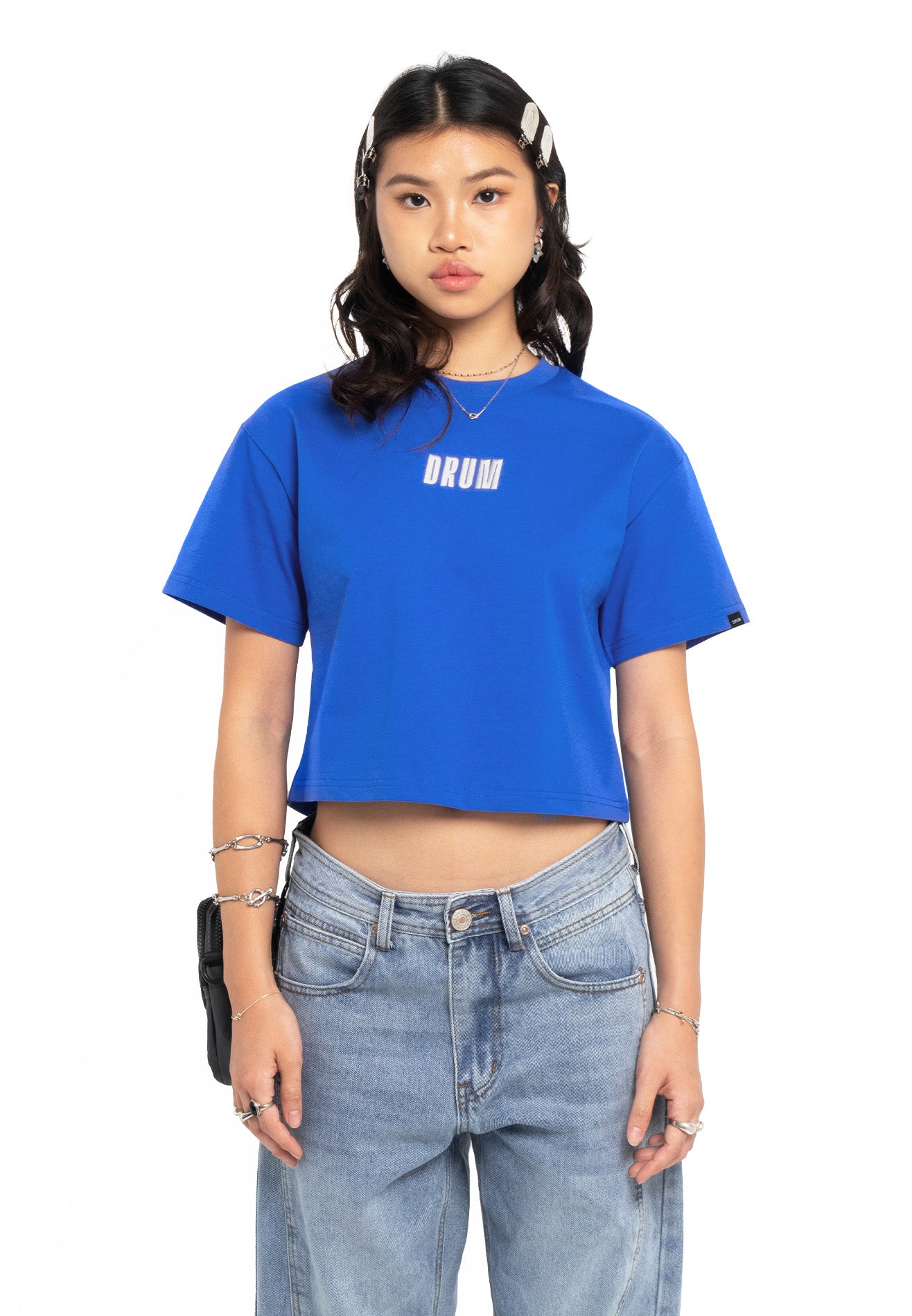 SELECT Women Slogan Reflective Crop Top- Blue