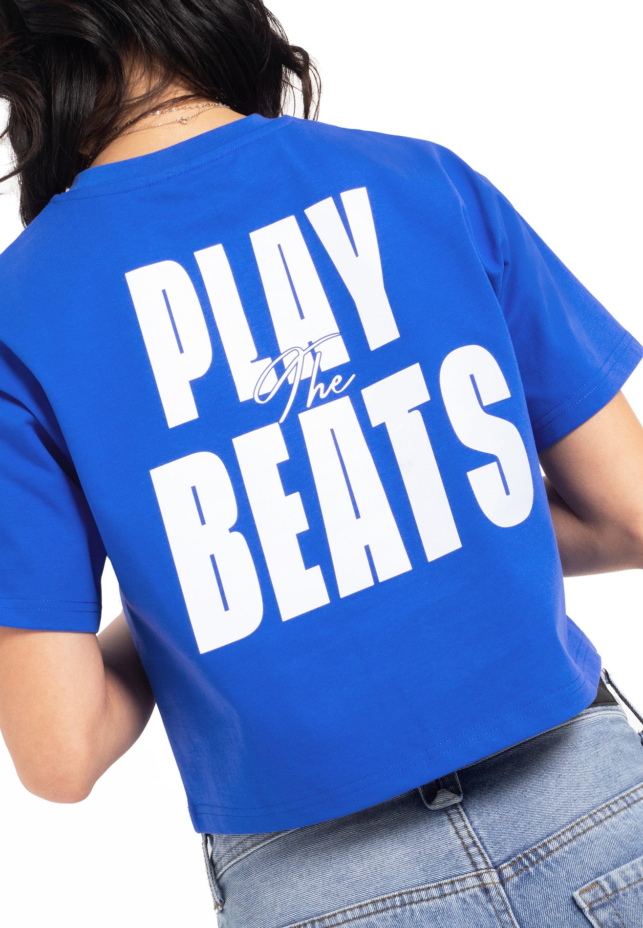 SELECT Women Slogan Reflective Crop Top- Blue