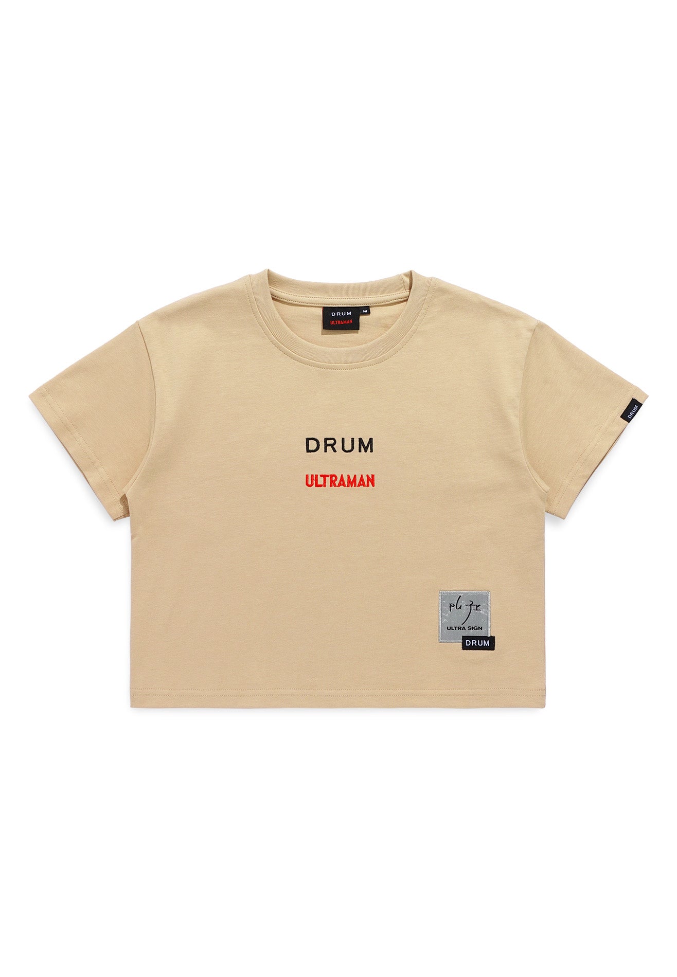 DRUM | ULTRAMAN Women Embroidery Digital Print Crop Top- Light Khaki