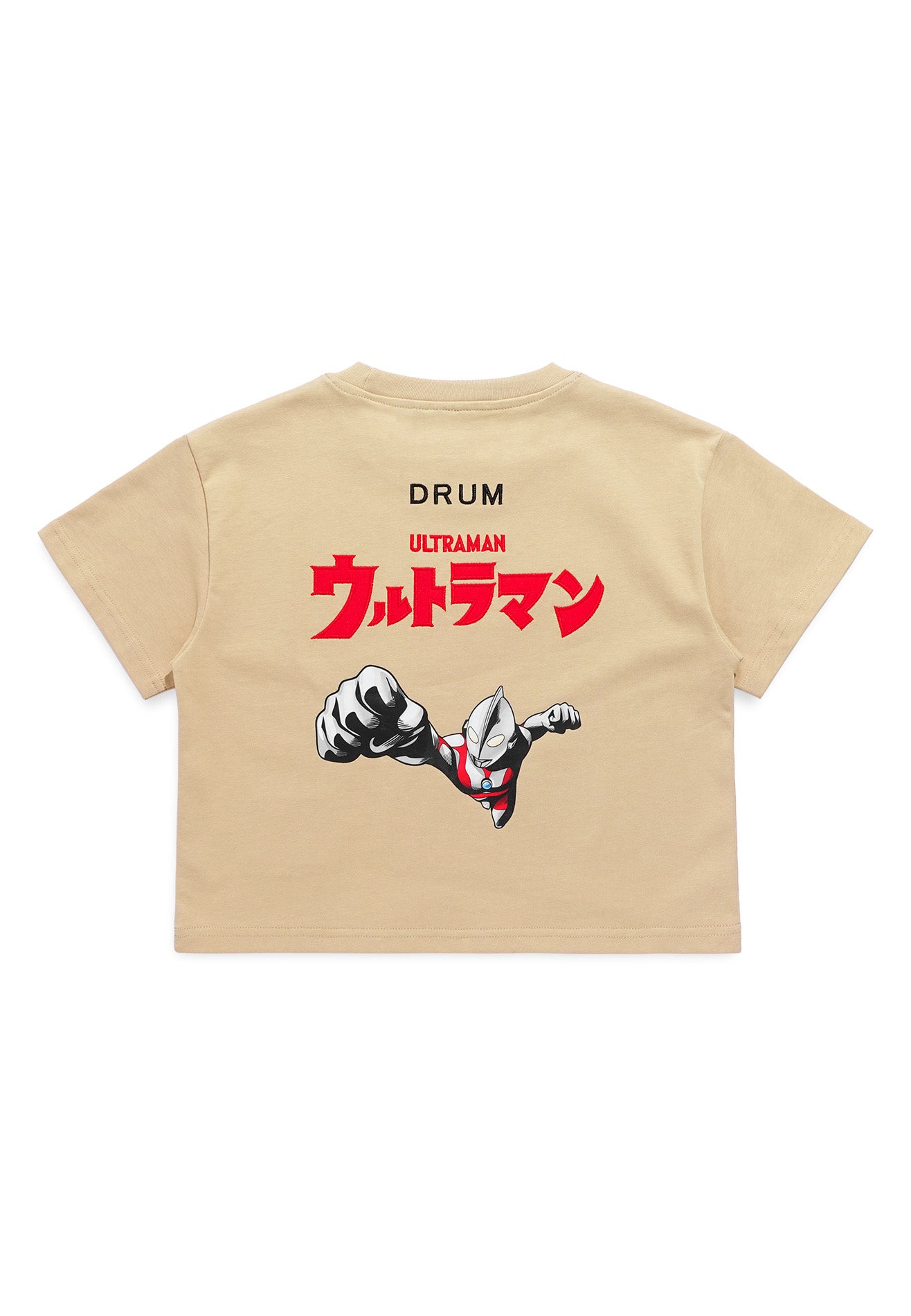 DRUM | ULTRAMAN Women Embroidery Digital Print Crop Top- Light Khaki