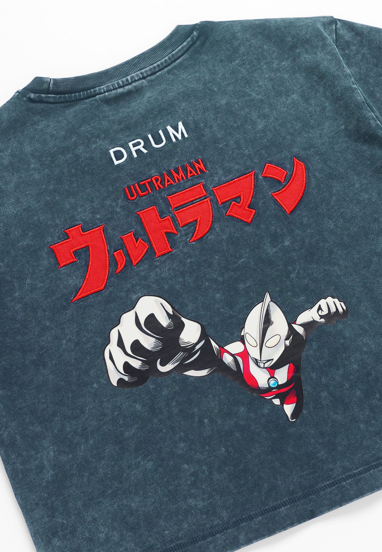 DRUM | ULTRAMAN Women Embroidery Digital Print Crop Top- Dark Blue