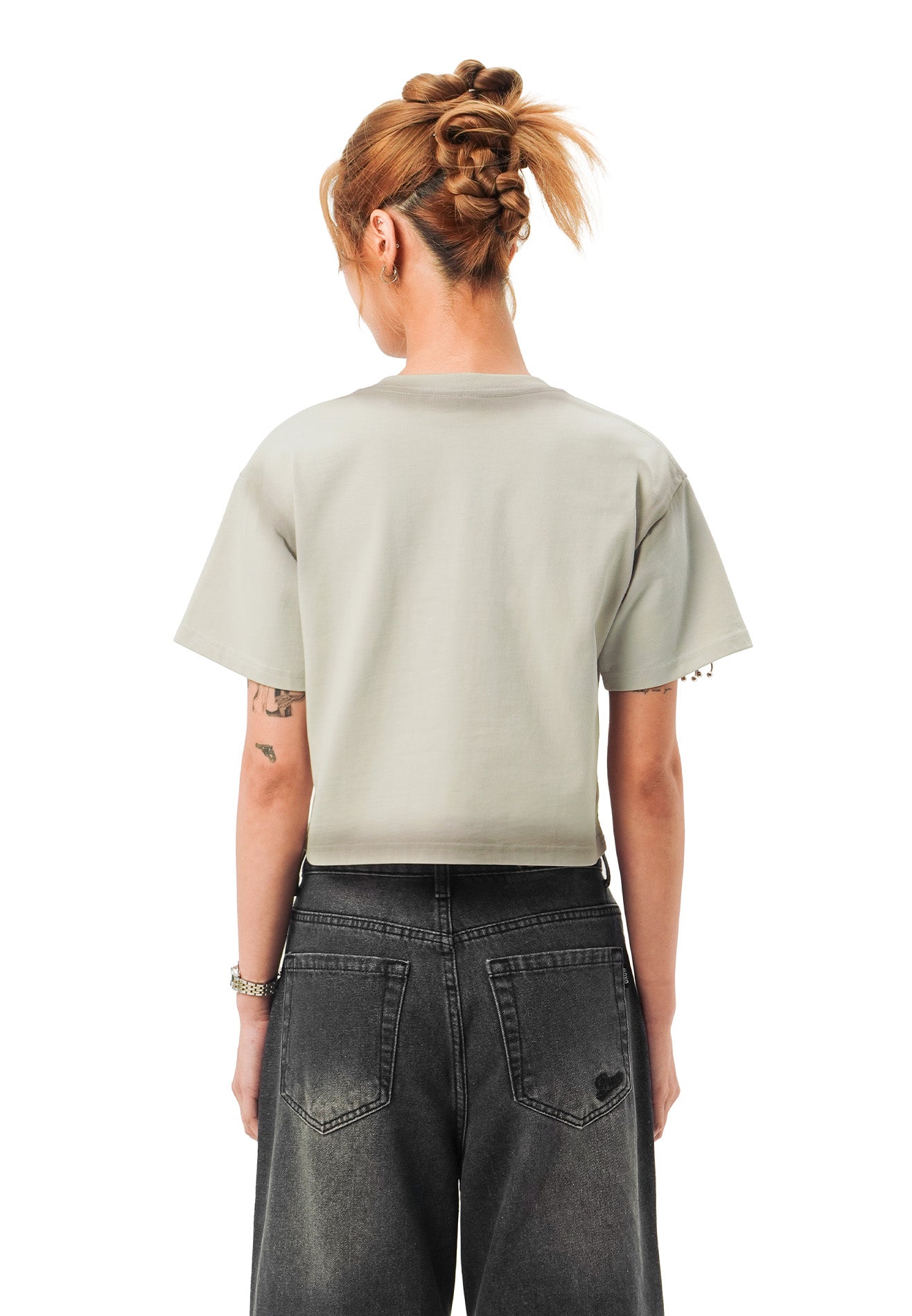 DRUM SELECT Women Ring Details Crop Top- Light Grey