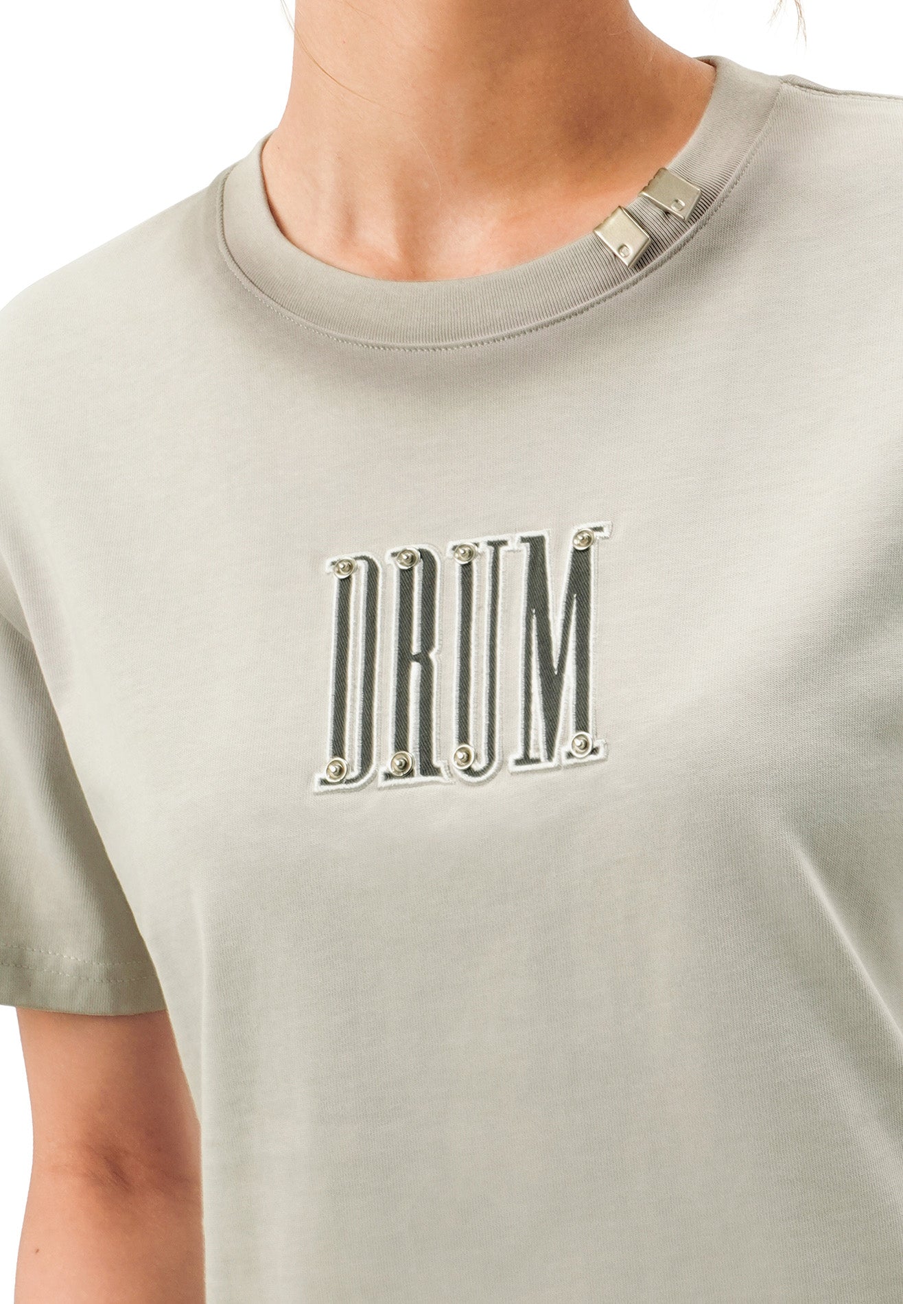 DRUM SELECT Women Ring Details Crop Top- Light Grey