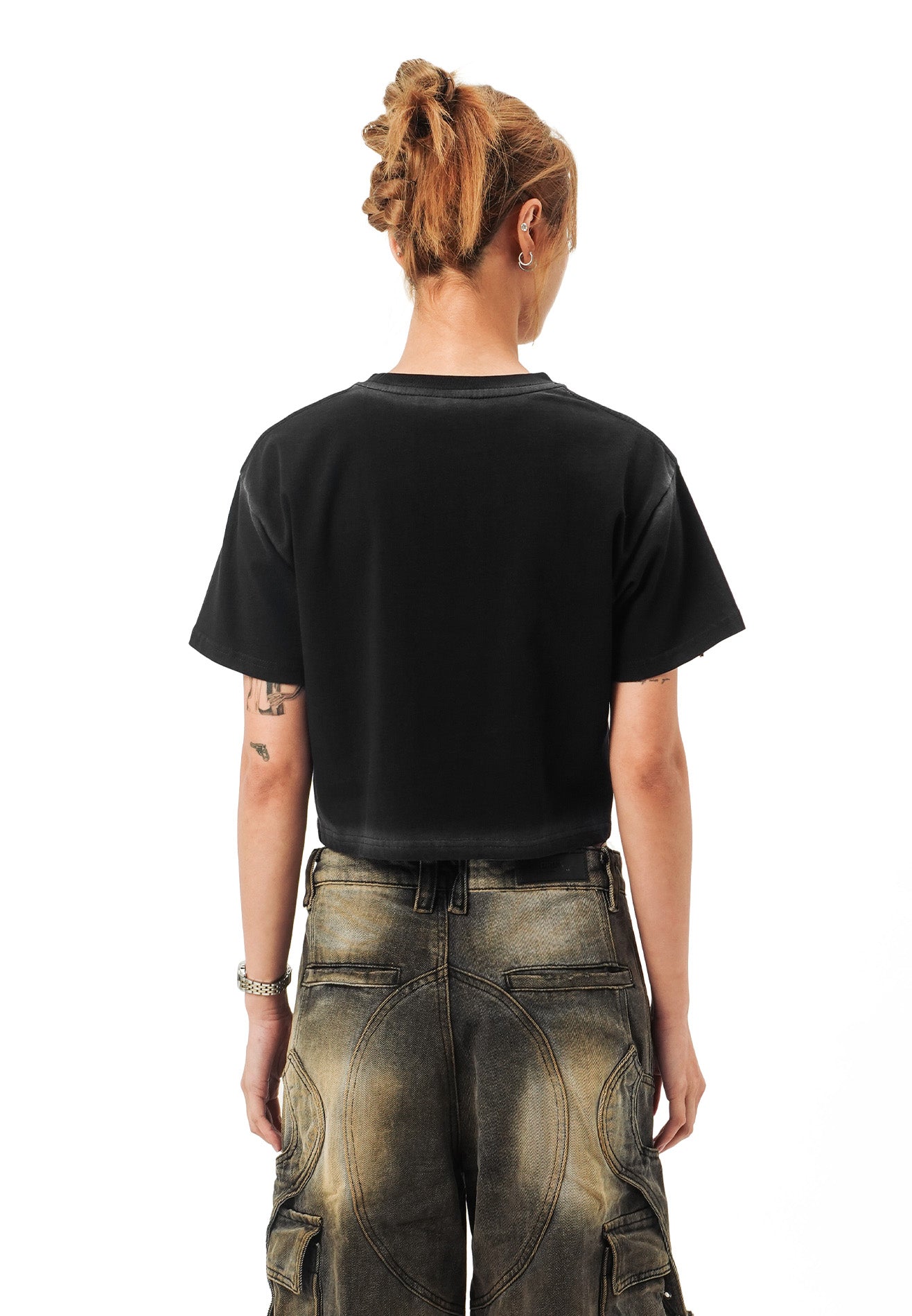 DRUM SELECT Women Ring Details Crop Top- Black