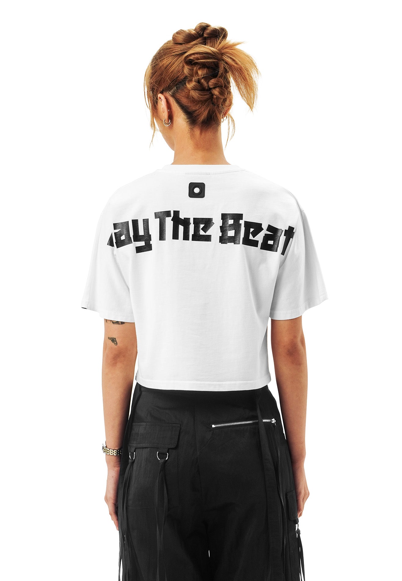 DRUM SELECT Women Slogan Ink Printing Crop Top- White