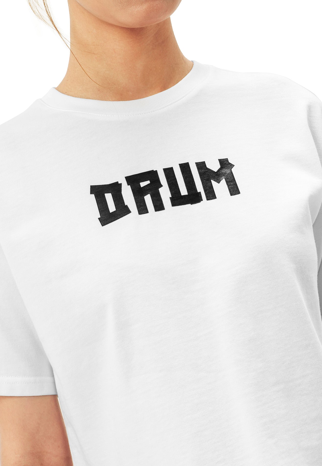 DRUM SELECT Women Slogan Ink Printing Crop Top- White