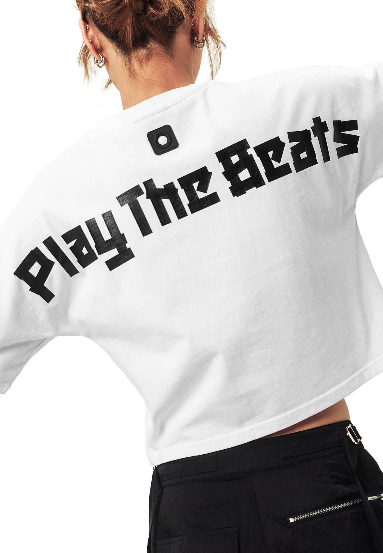 DRUM SELECT Women Slogan Ink Printing Crop Top- White