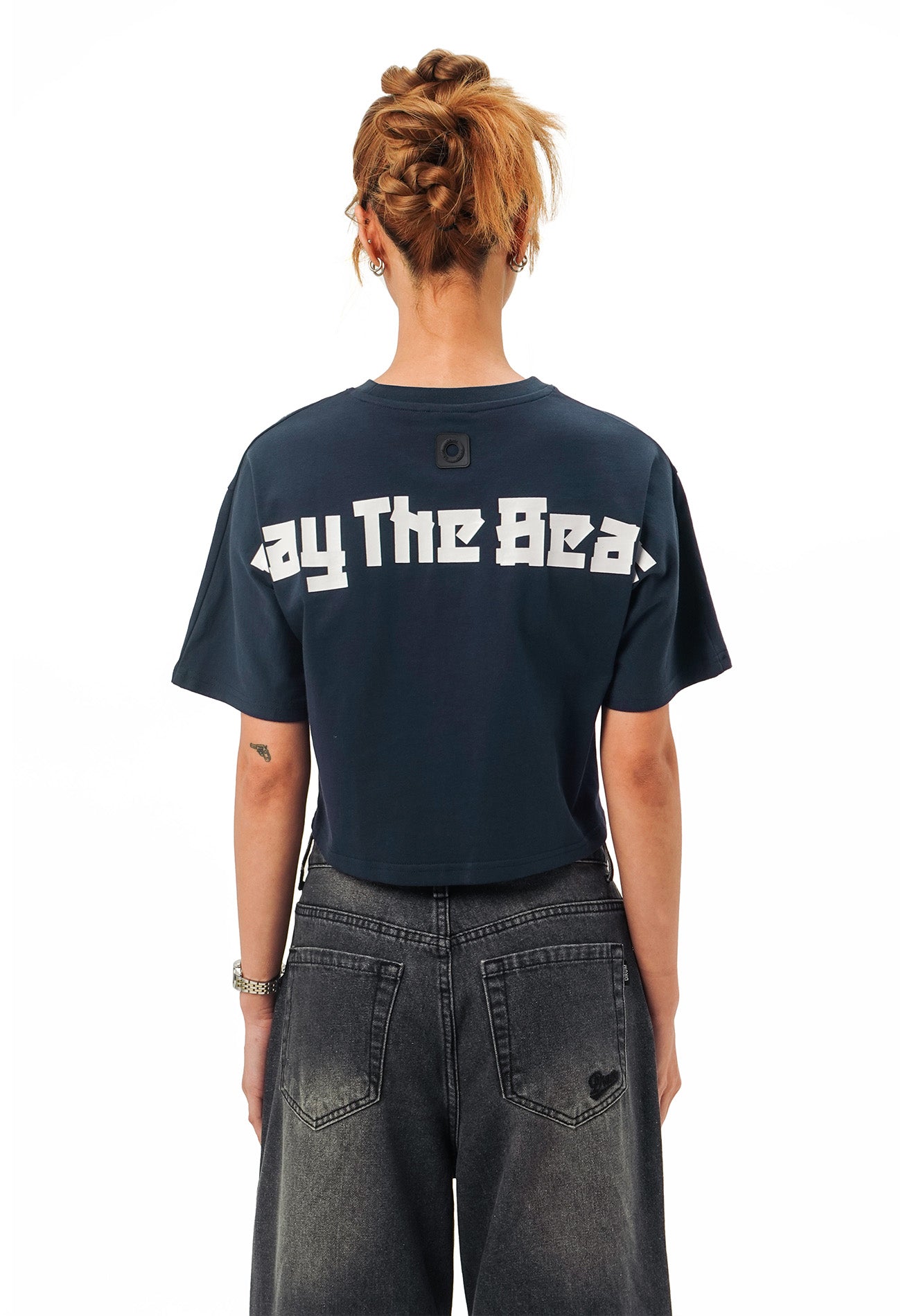 DRUM SELECT Women Slogan Ink Printing Crop Top- Dark Blue