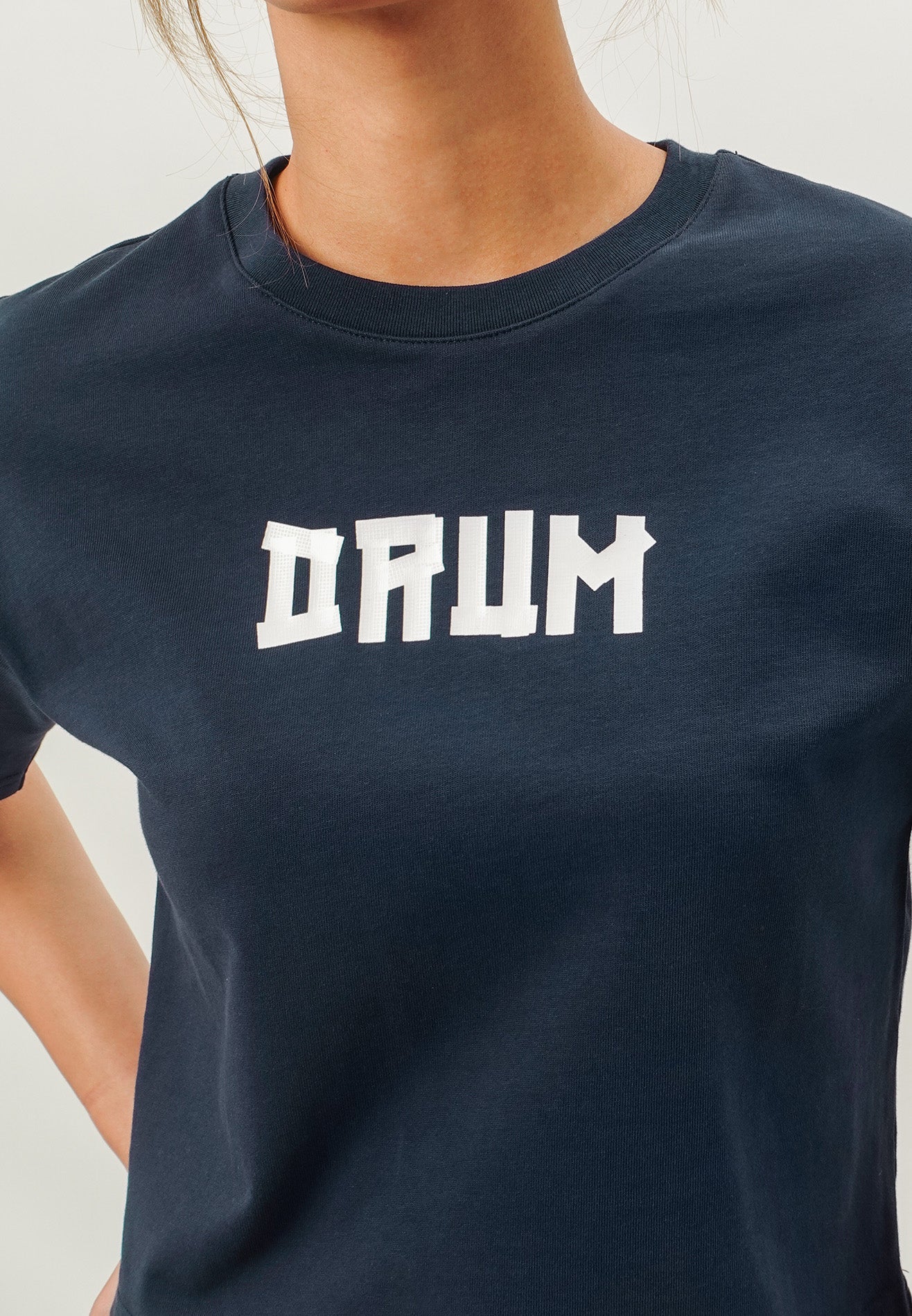 DRUM SELECT Women Slogan Ink Printing Crop Top- Dark Blue
