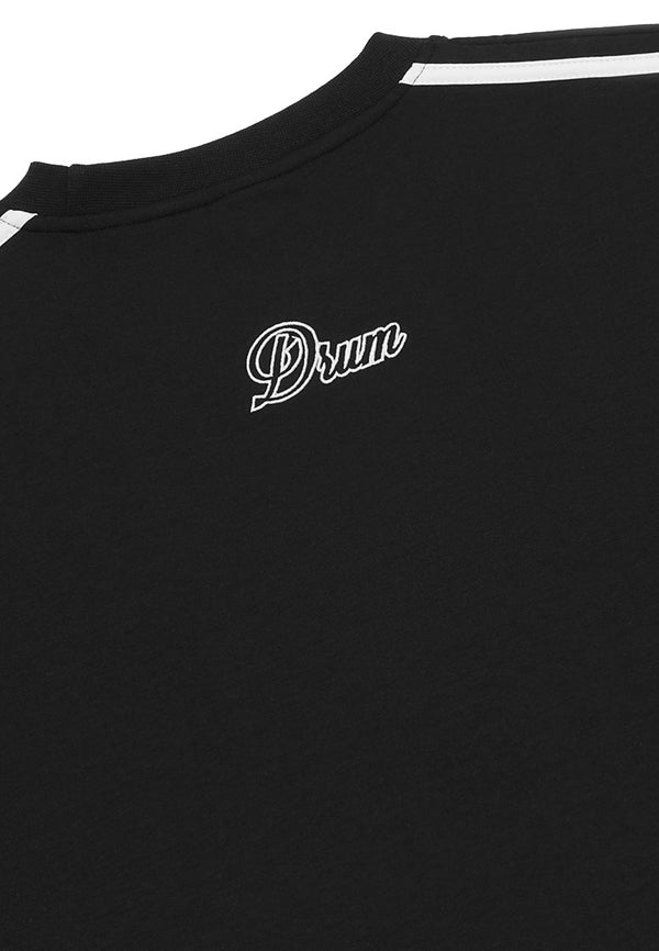 DRUM SELECT Slogan Embroidery Oversized Tee- Black